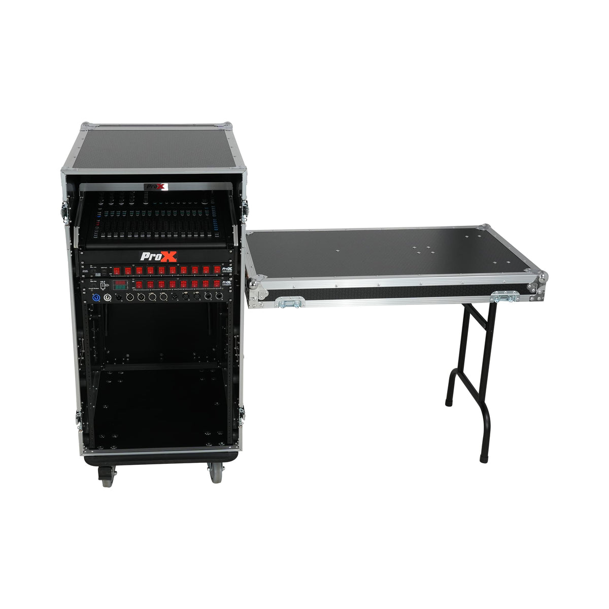 ProX Universal 19 Rack-mount Mixer with 13U Top and 16U Front with 2 Side Work Tables.