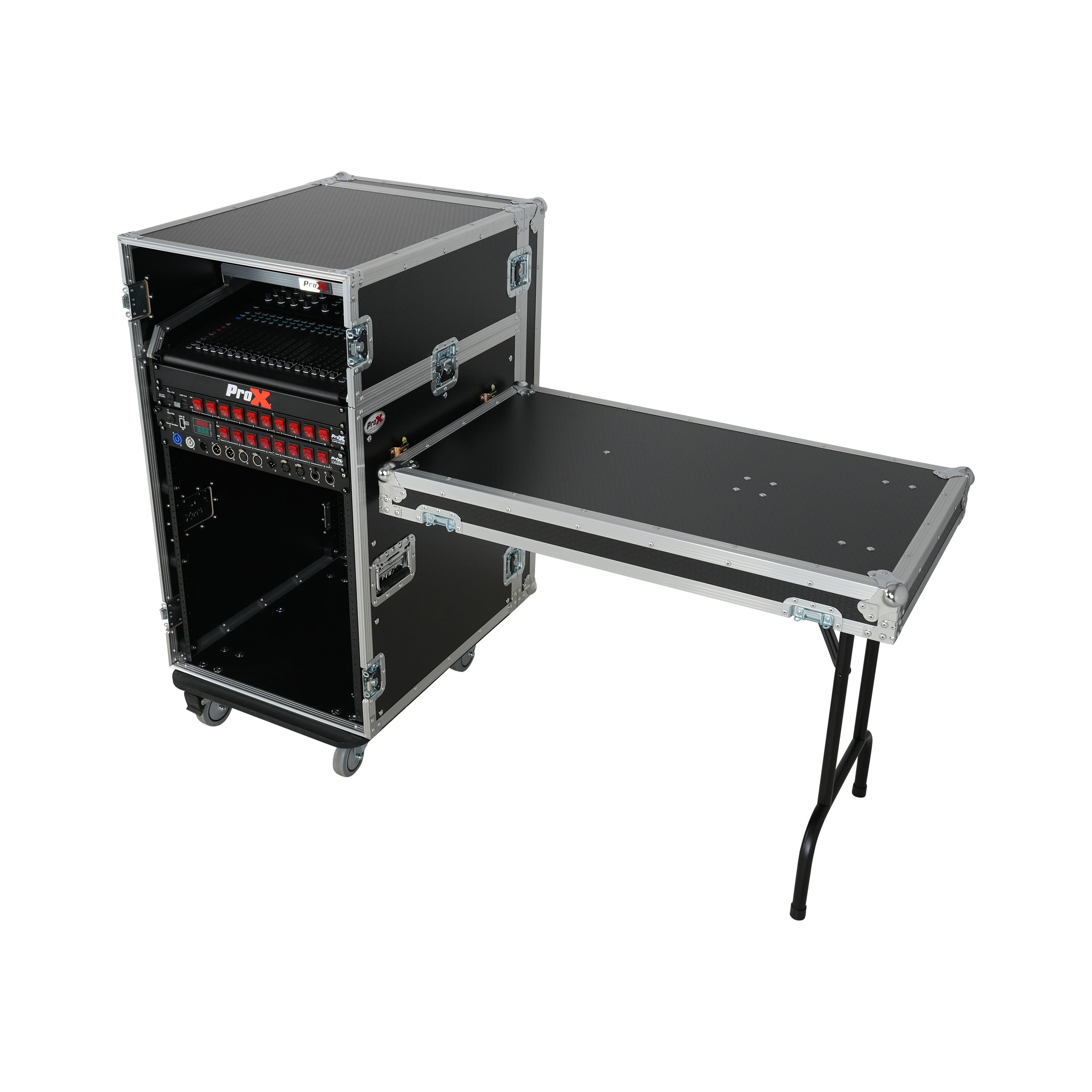 ProX Universal 19 Rack-mount Mixer with 13U Top and 16U Front with 2 Side Work Tables