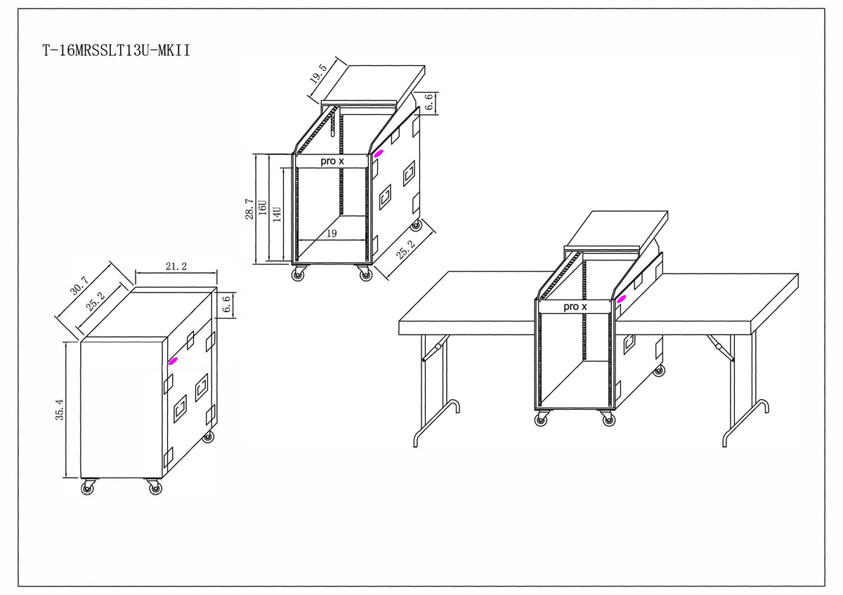 ProX Universal 19 Rack-mount Mixer with 13U Top and 16U Front with 2 Side Work Tables
