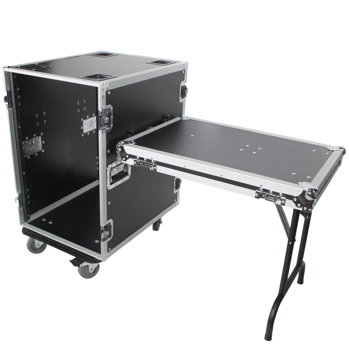 ProX 16U Space Amp Rack Mount ATA Flight Case | 24" Depth | Incl. 2x Side Tables and Casters.