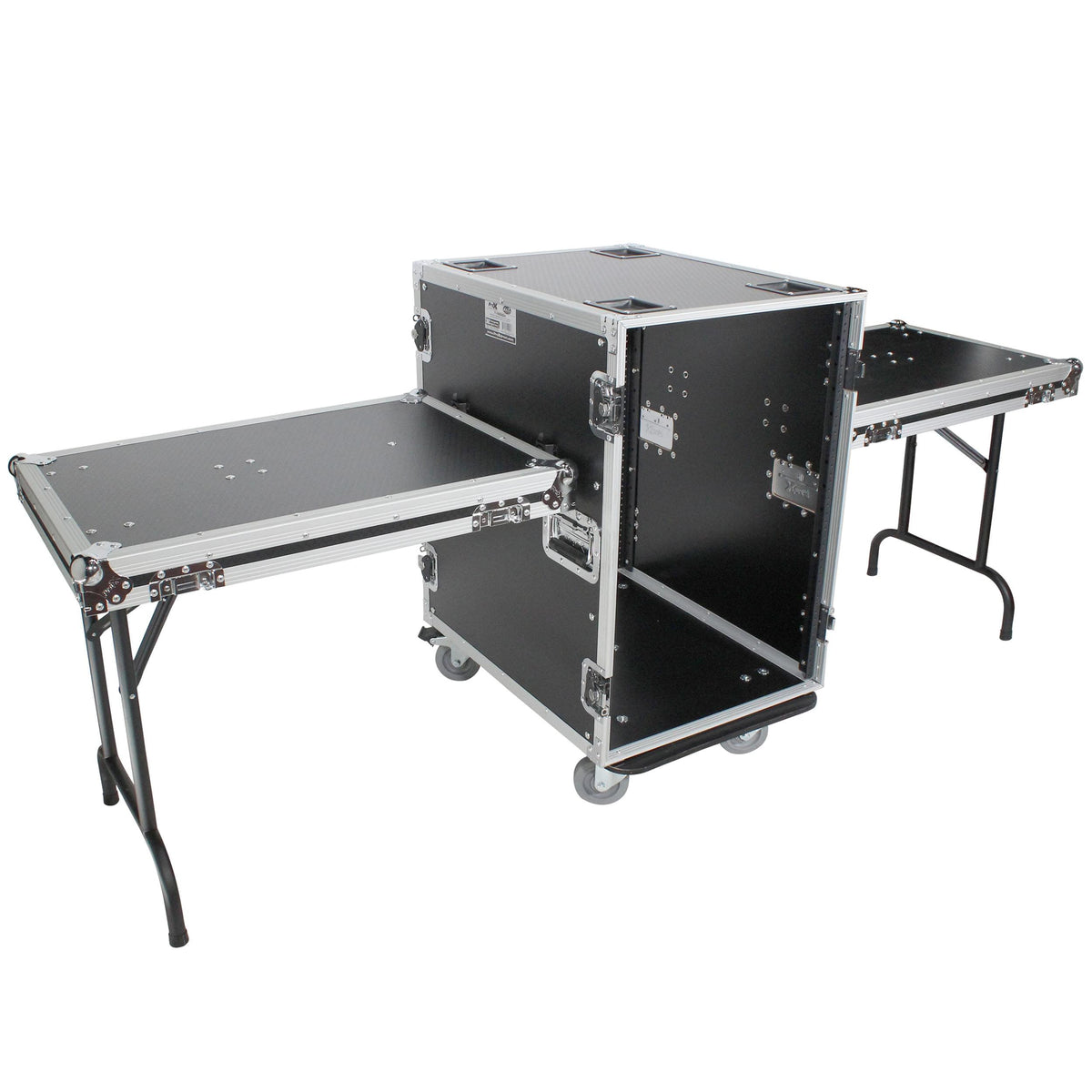 ProX 16U Space Amp Rack Mount ATA Flight Case | 24" Depth | Incl. 2x Side Tables and Casters.