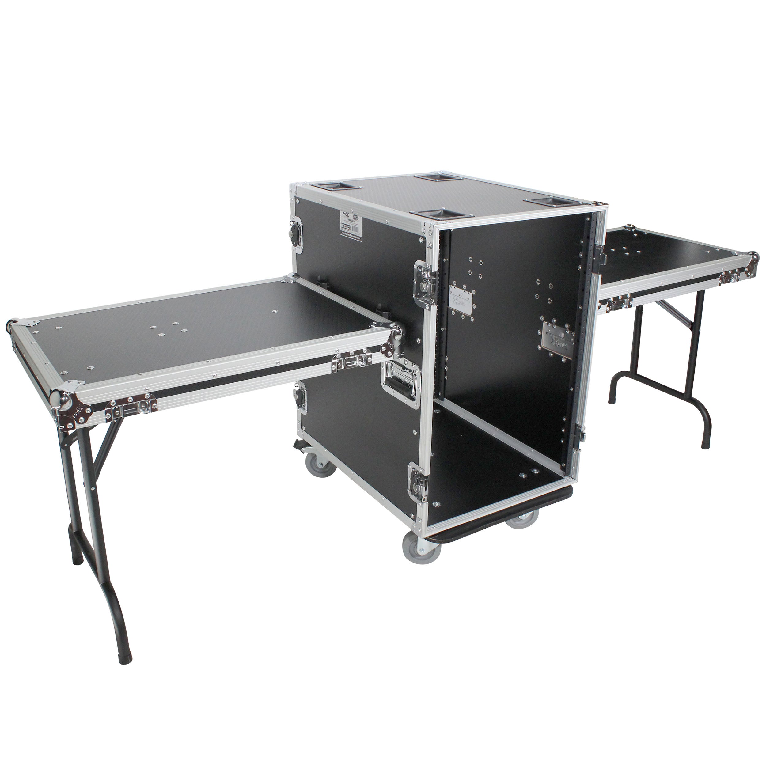 ProX 16U Space Amp Rack Mount ATA Flight Case | 24" Depth | Incl. 2x Side Tables and Casters