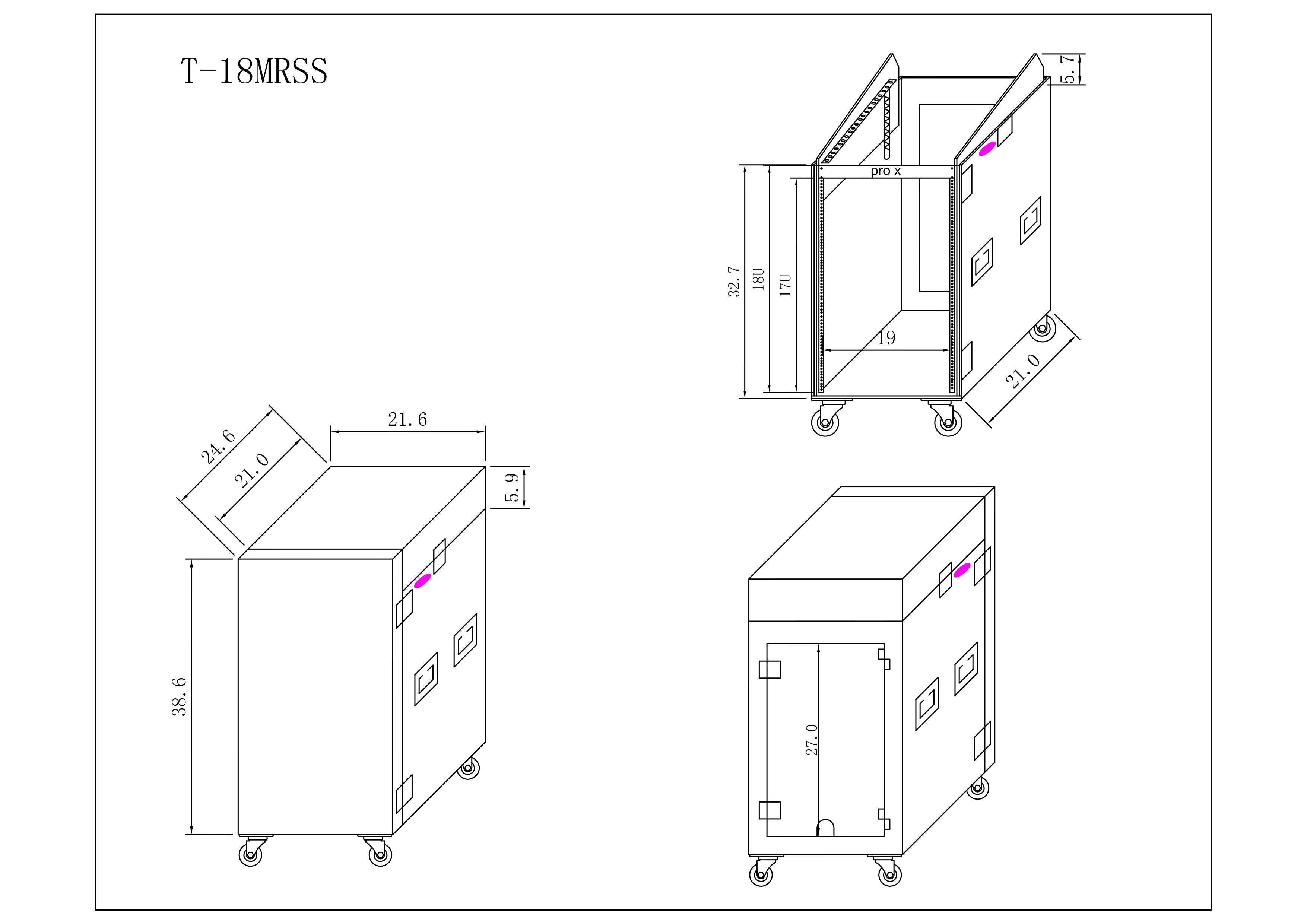 ProX 18U Vertical Rack Mount Flight Case with 10U Top for Mixer Combo Amp Rack with Caster Wheels