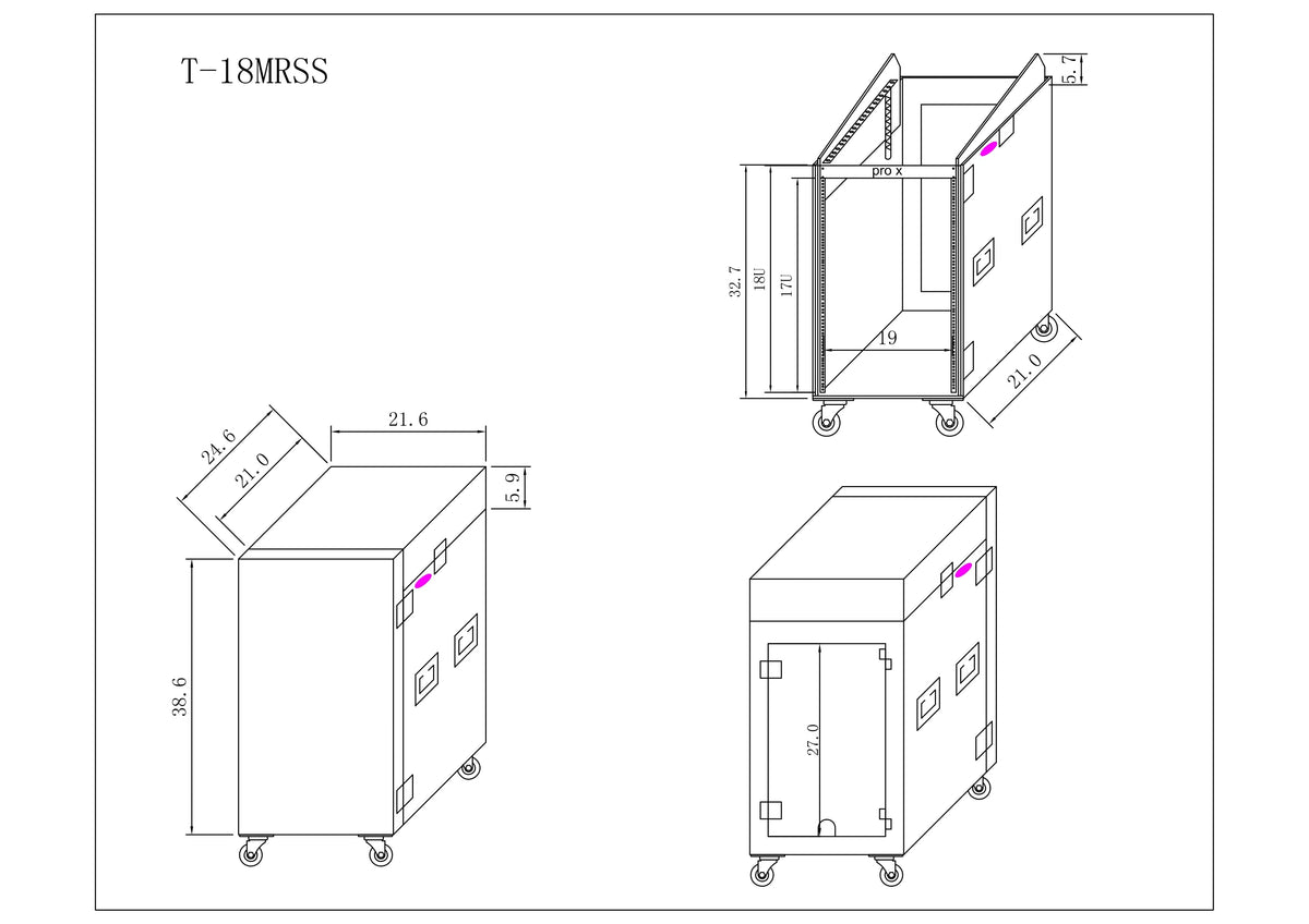 ProX 18U Vertical Rack Mount Flight Case with 10U Top for Mixer Combo Amp Rack with Caster Wheels
