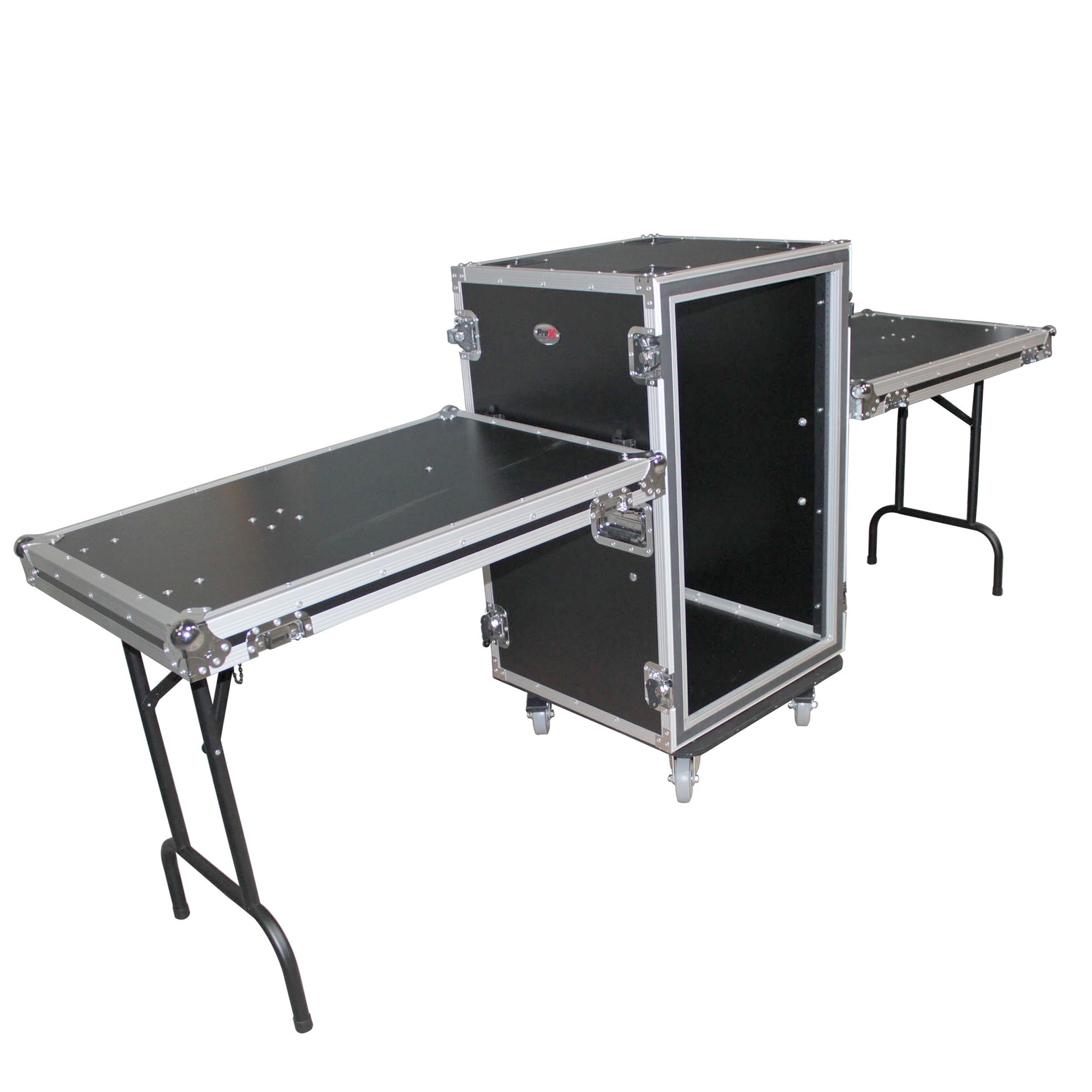 ProX 16U Vertical Shockproof Amp Rack Case W-Side Tables 20 In Depth W-Casters