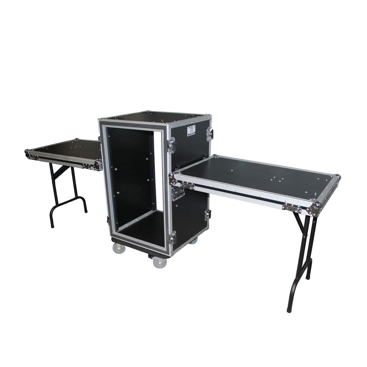 ProX 18U Vertical Shockproof Rack Case 20 In Deep W-Side Tables and Casters.