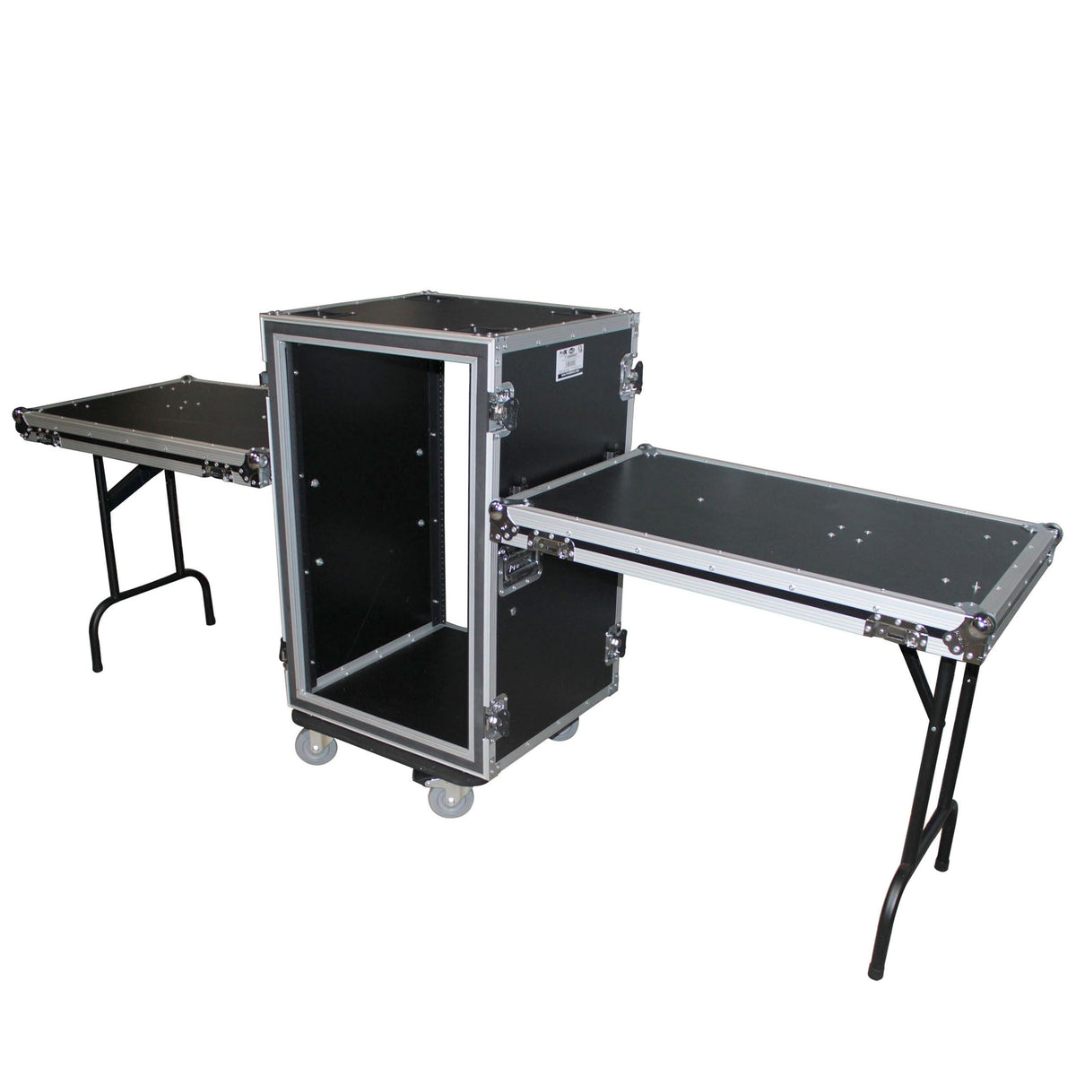 ProX 16U Vertical Shockproof Amp/Rack Case W/Dual Side Tables & 4 Casters (24" Rail to Rail).