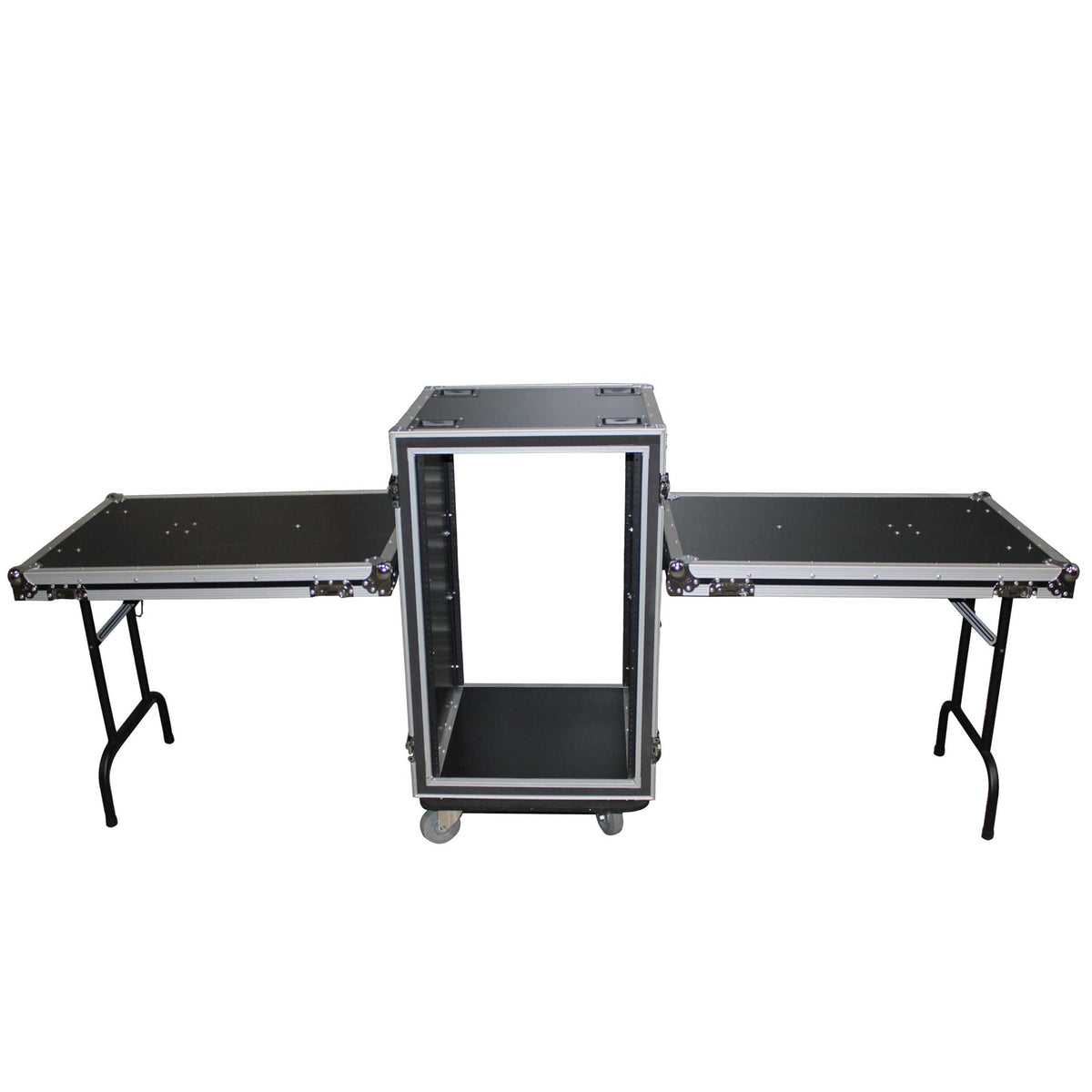ProX 16U Vertical Shockproof Amp/Rack Case W/Dual Side Tables & 4 Casters (24" Rail to Rail).