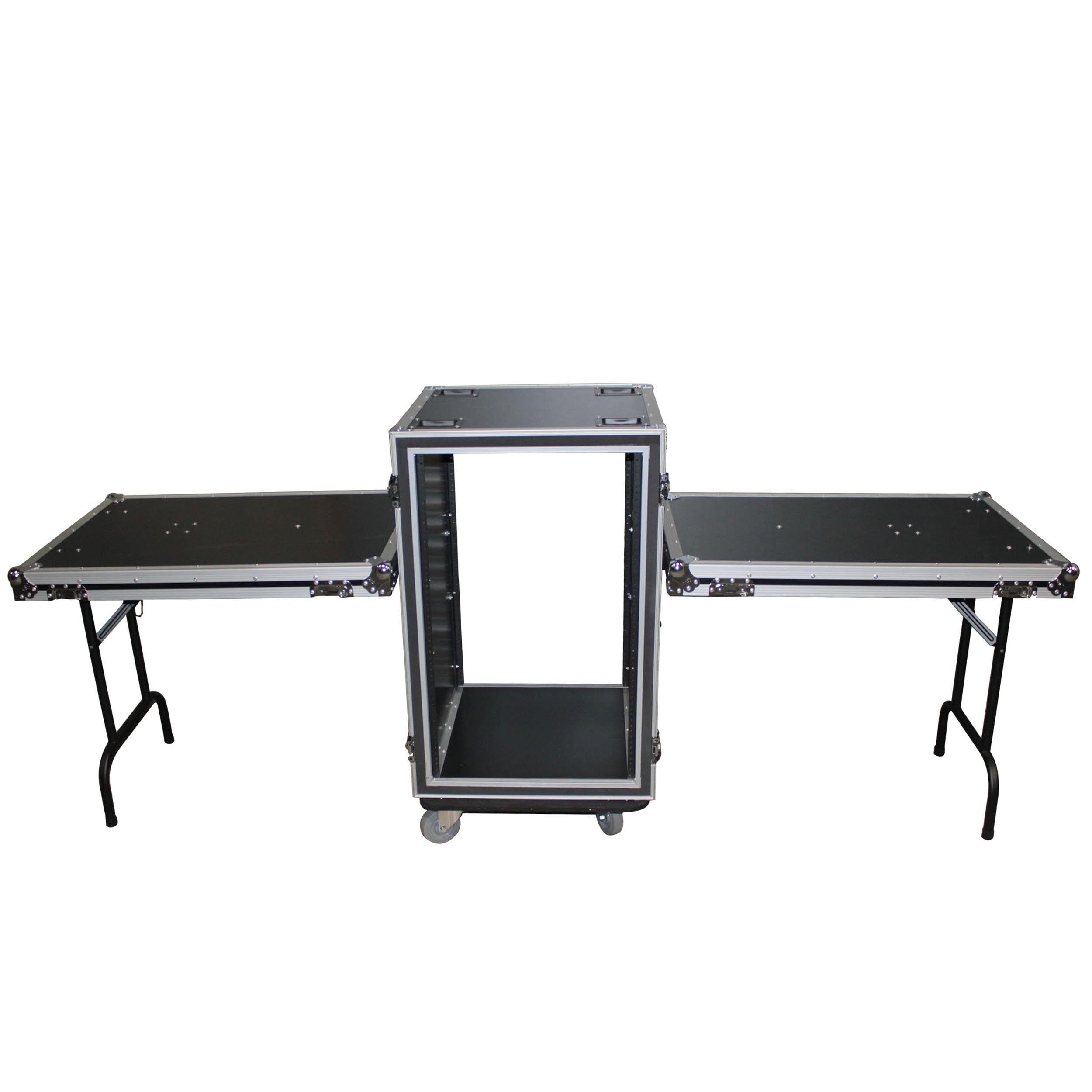 ProX 16U Vertical Shockproof Amp/Rack Case W/Dual Side Tables & 4 Casters (24" Rail to Rail)