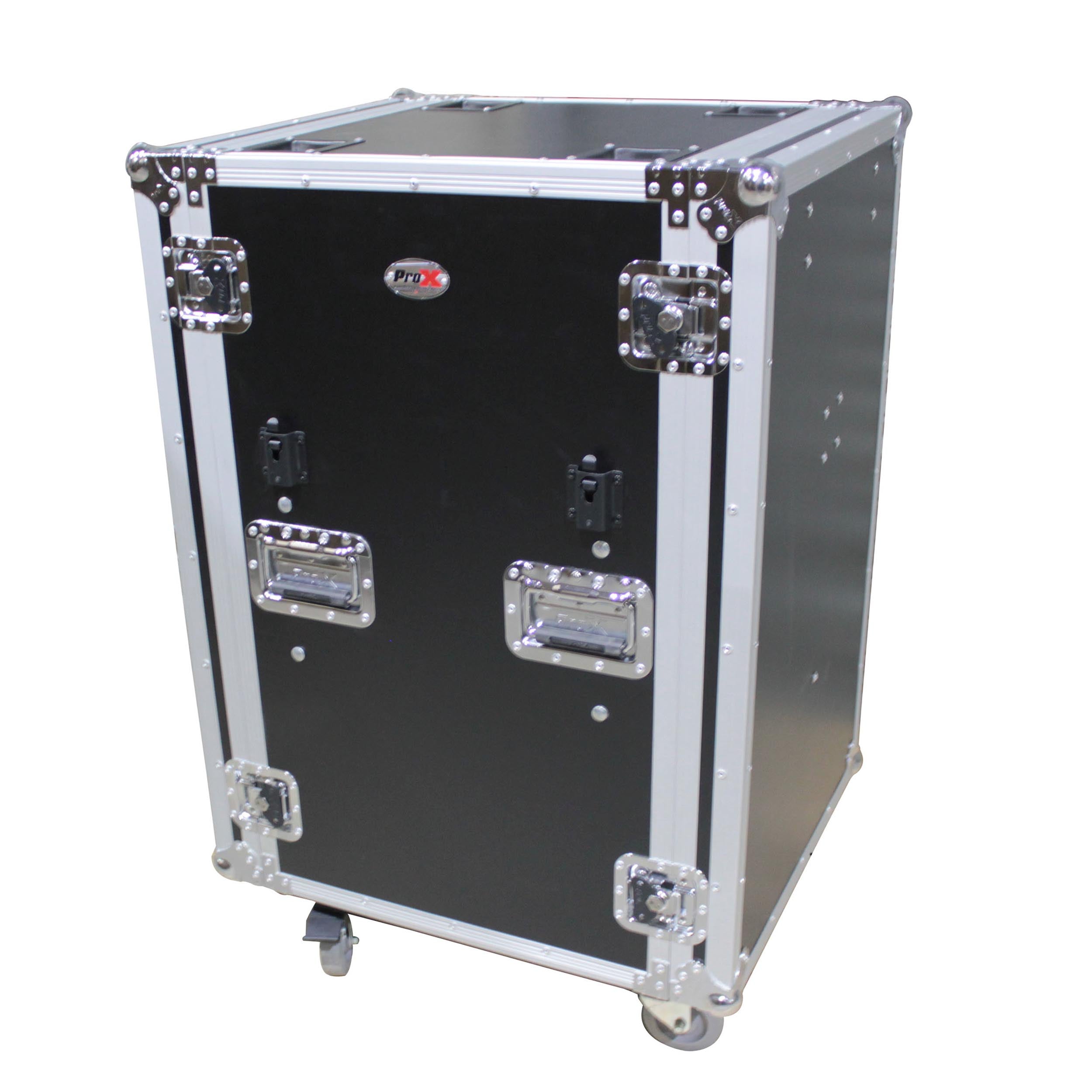 ProX 14U Vertical 24" deep Rail to RailShockproof Amp/Rack Case w/ dual side tables and 4 Casters