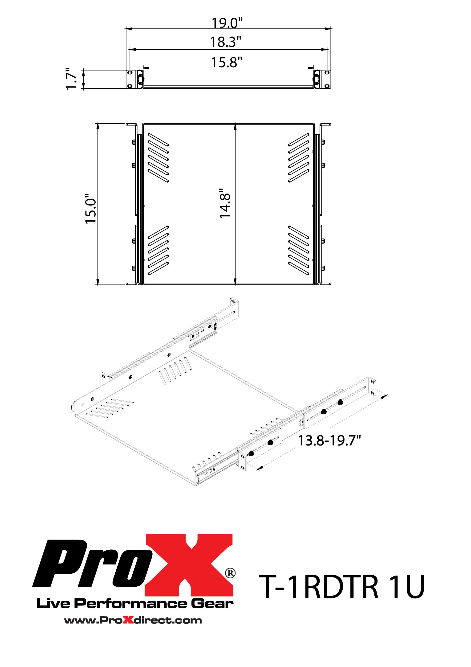 ProX 1U Ventilated Sliding Rack Tray Shelf fits 19" Standard Rack Mount