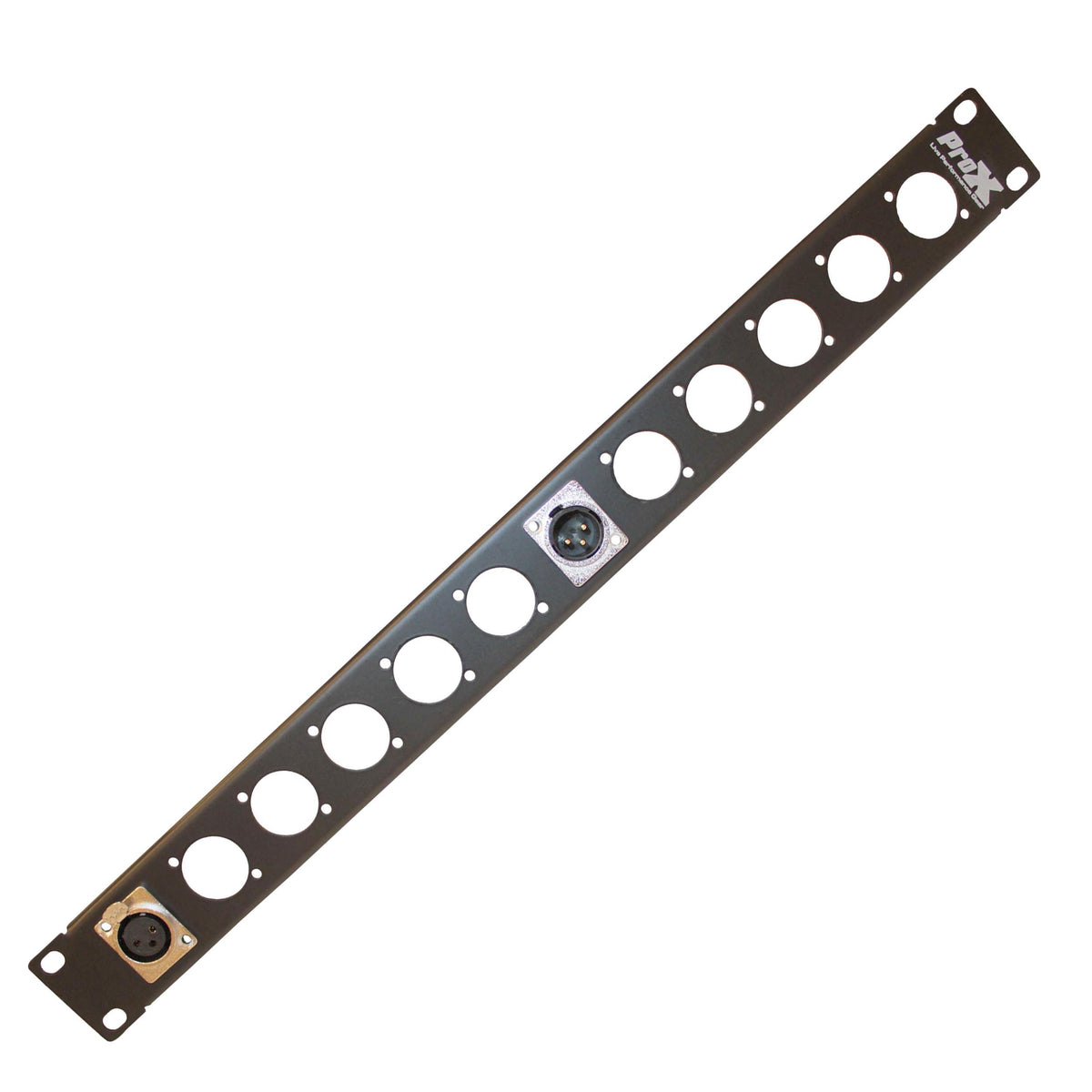 ProX ProX 1U Rack Panel Punched for 12 XLR, Speaker twist connector or Power Connection compatible Connectors.