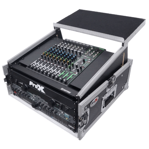 ProX 6U Vertical Rack Mount Flight Case with 10U Top for Mixer Combo Amp Rack with Laptop Shelf