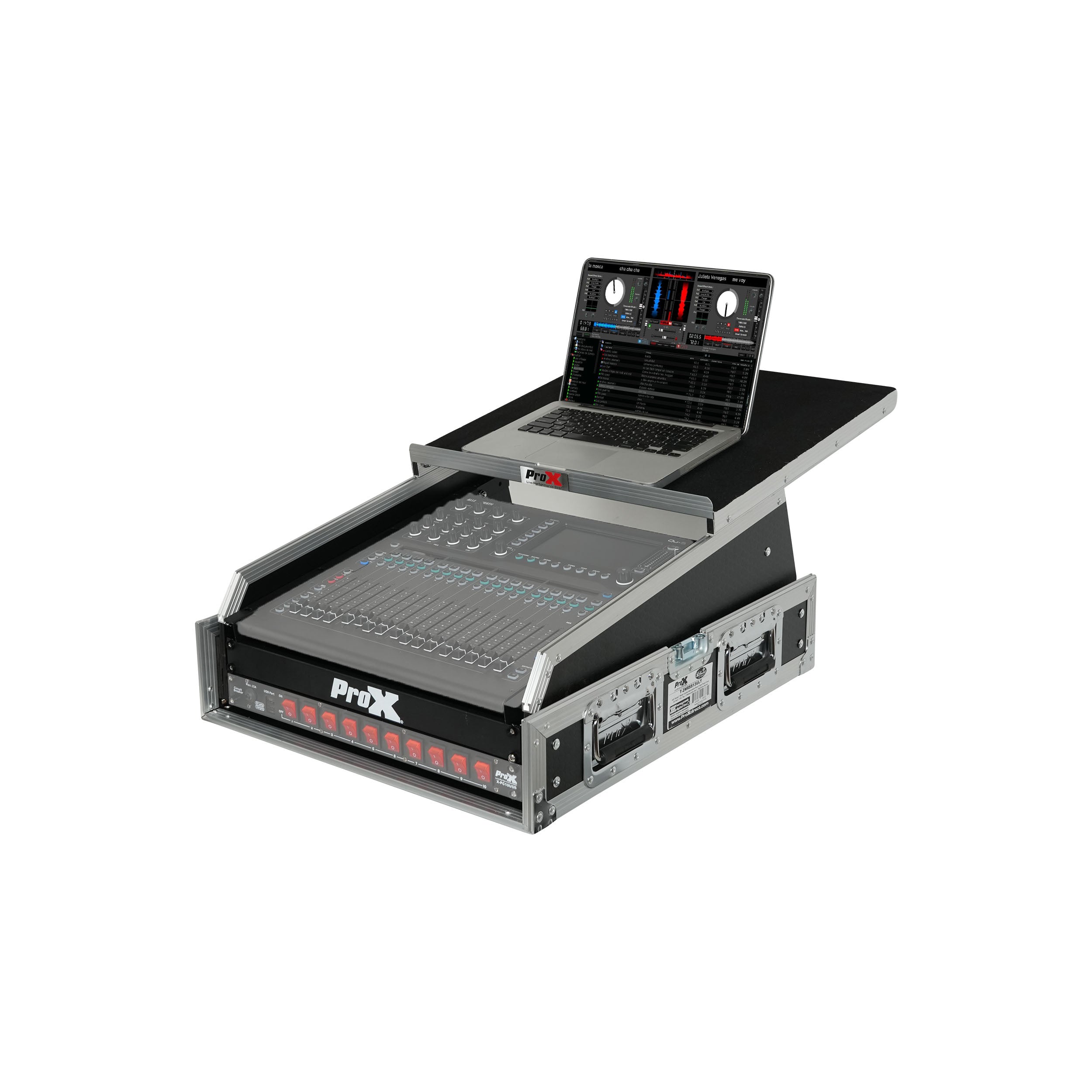 ProX 13U Top Mixer and 2U Rack Combo Flight Case with Laptop Shelf and 3 removable doors