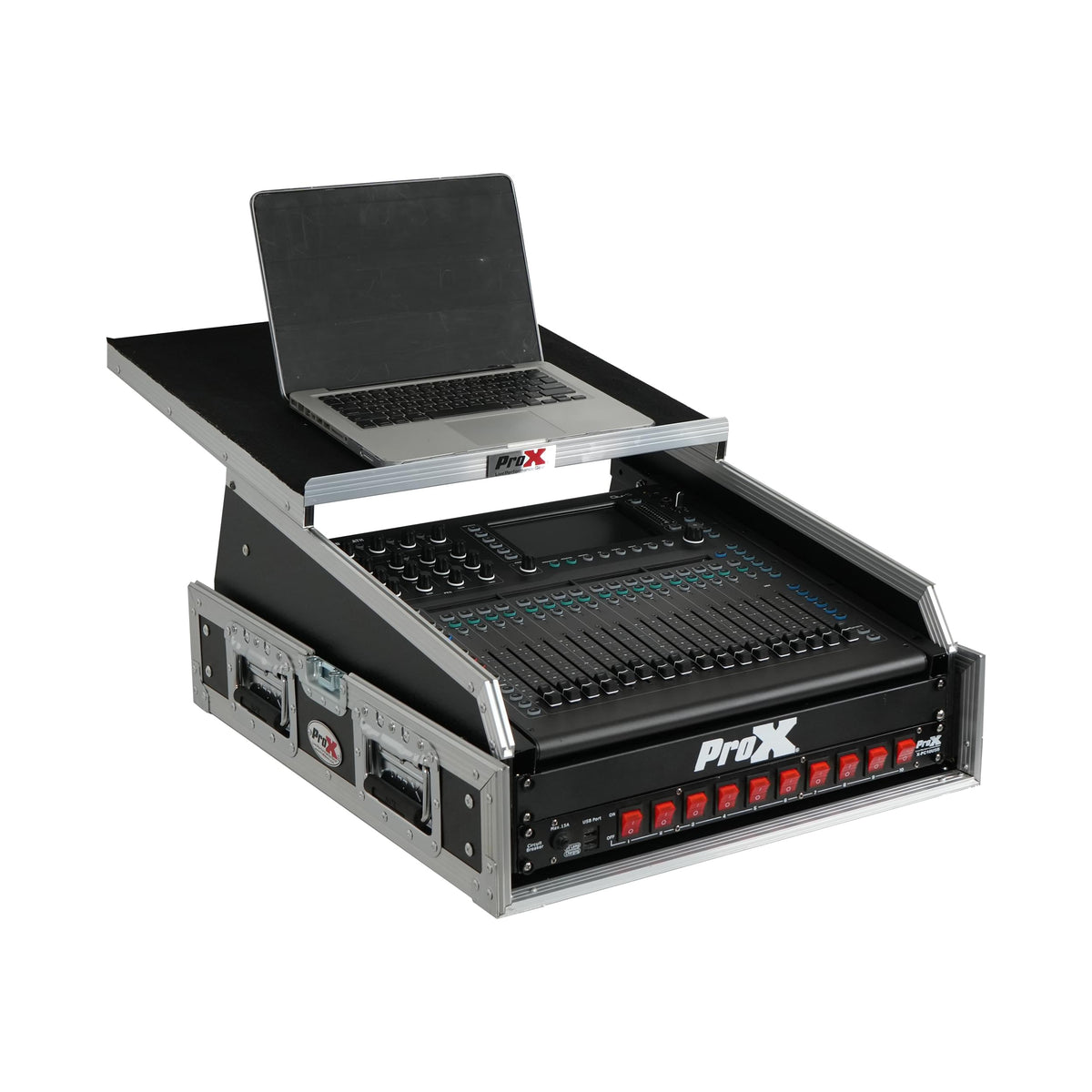 ProX 13U Top Mixer and 2U Rack Combo Flight Case with Laptop Shelf and 3 removable doors.