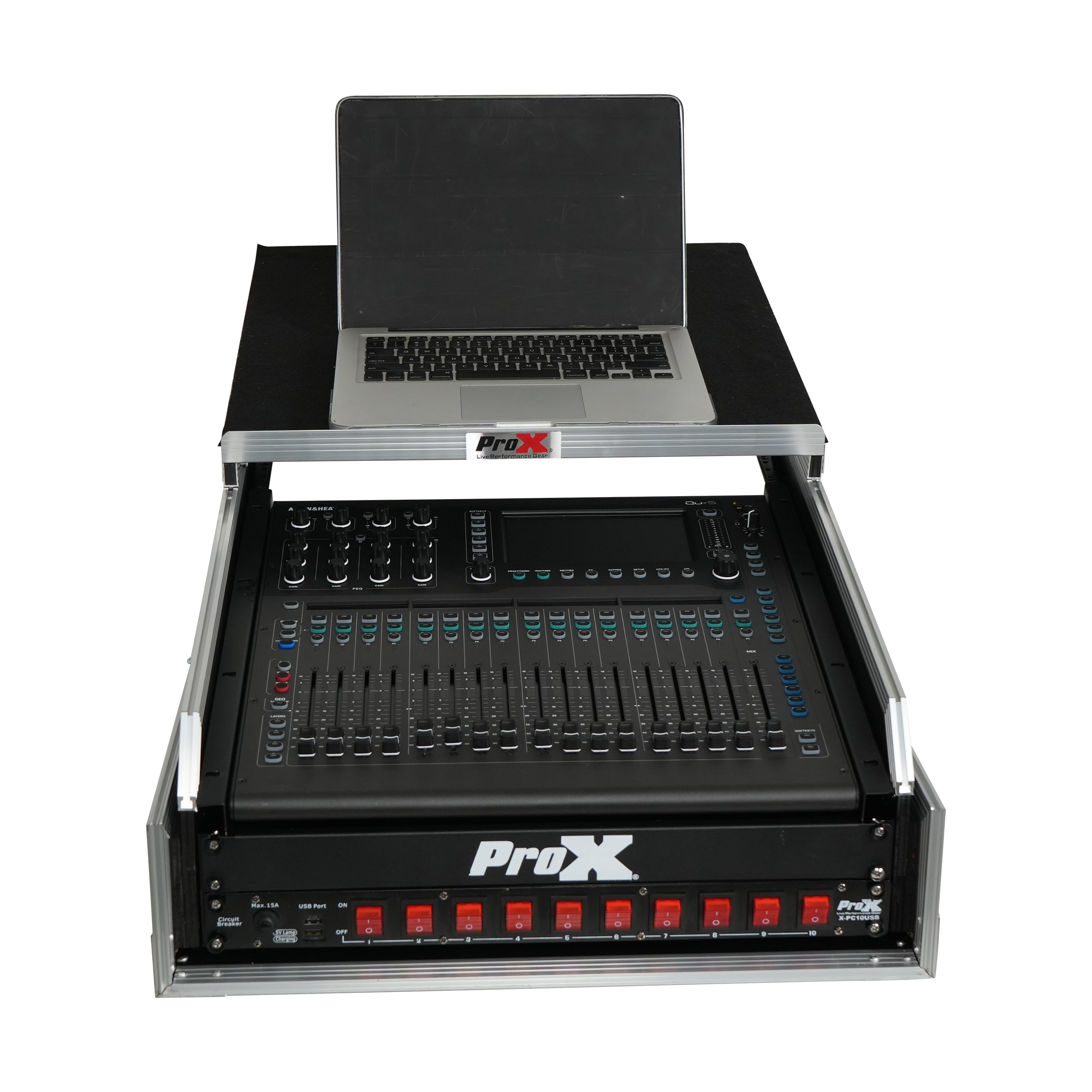 ProX 13U Top Mixer and 2U Rack Combo Flight Case with Laptop Shelf and 3 removable doors