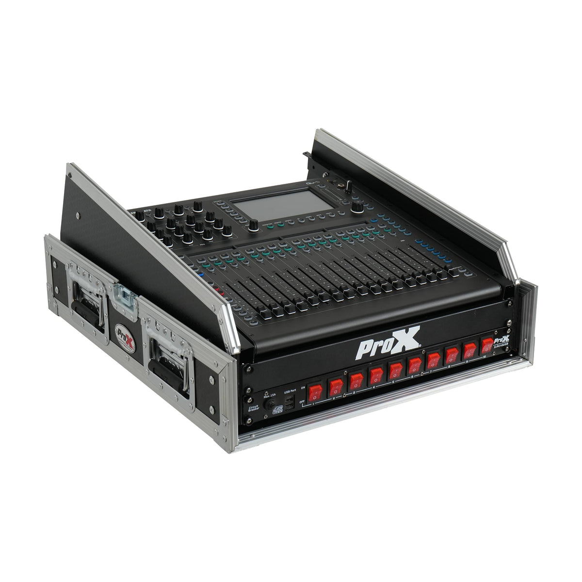 ProX 13U Top Mixer and 2U Rack Combo Flight Case with Laptop Shelf and 3 removable doors.