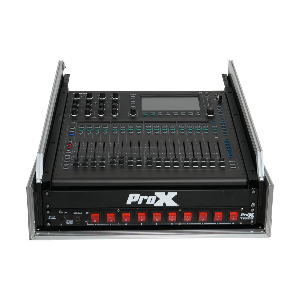 ProX 13U Top Mixer and 2U Rack Combo Flight Case with Laptop Shelf and 3 removable doors.