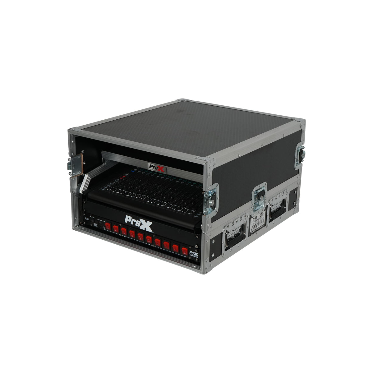 ProX 13U Top Mixer and 2U Rack Combo Flight Case with Laptop Shelf and 3 removable doors.