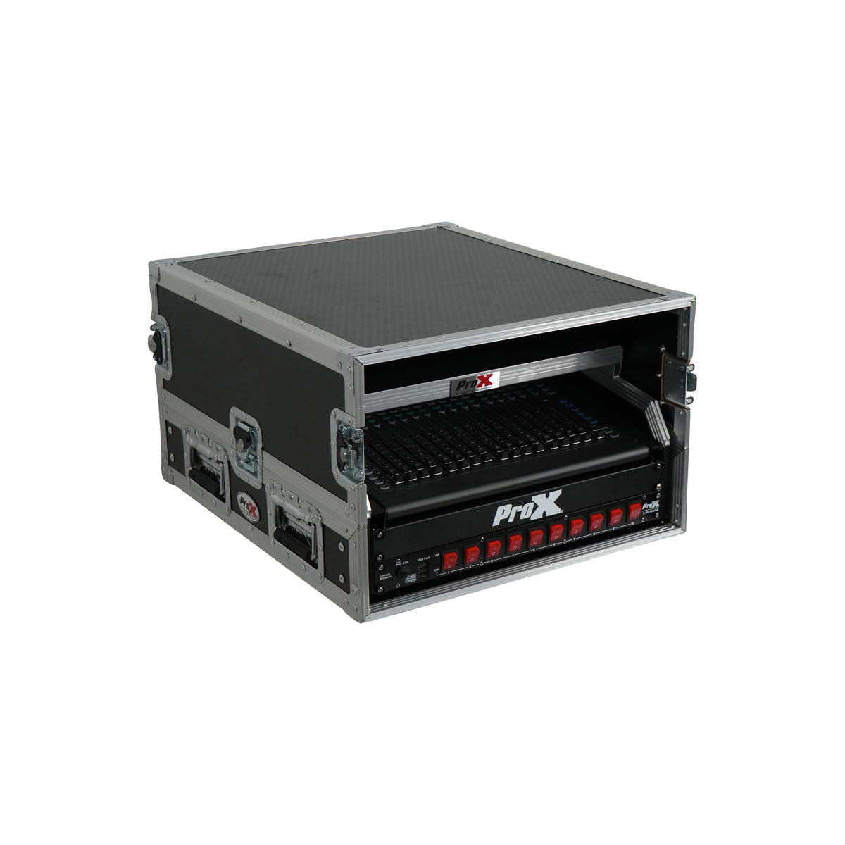 ProX 13U Top Mixer and 2U Rack Combo Flight Case with Laptop Shelf and 3 removable doors.