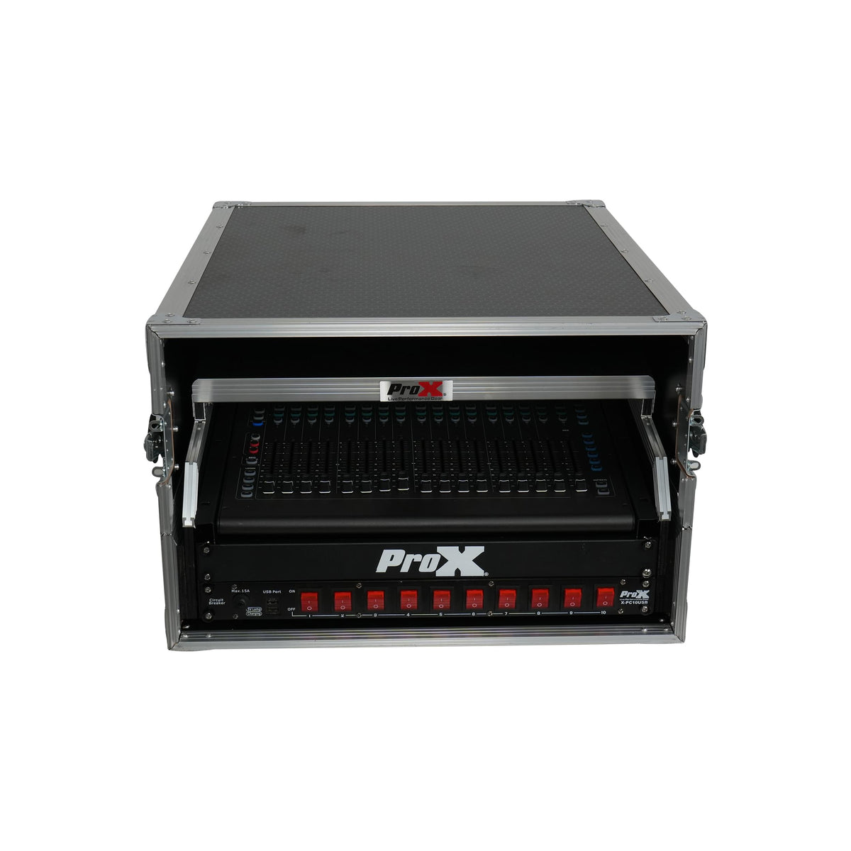 ProX 13U Top Mixer and 2U Rack Combo Flight Case with Laptop Shelf and 3 removable doors.