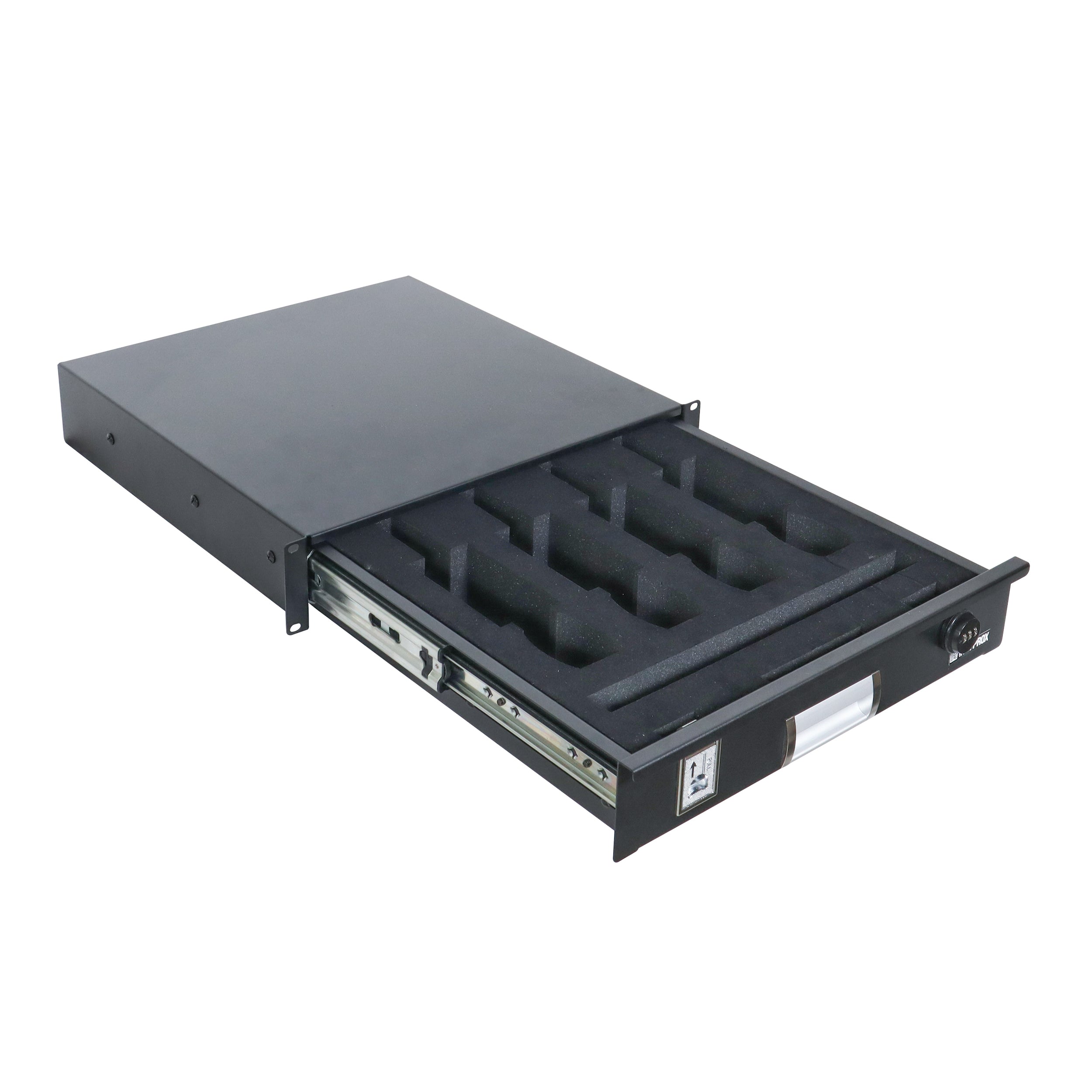 ProX 2U Rack Space Fits (4) MICs and Rack Mount Drawer with Foam for Audio, DJ, and IT Server rack cases.