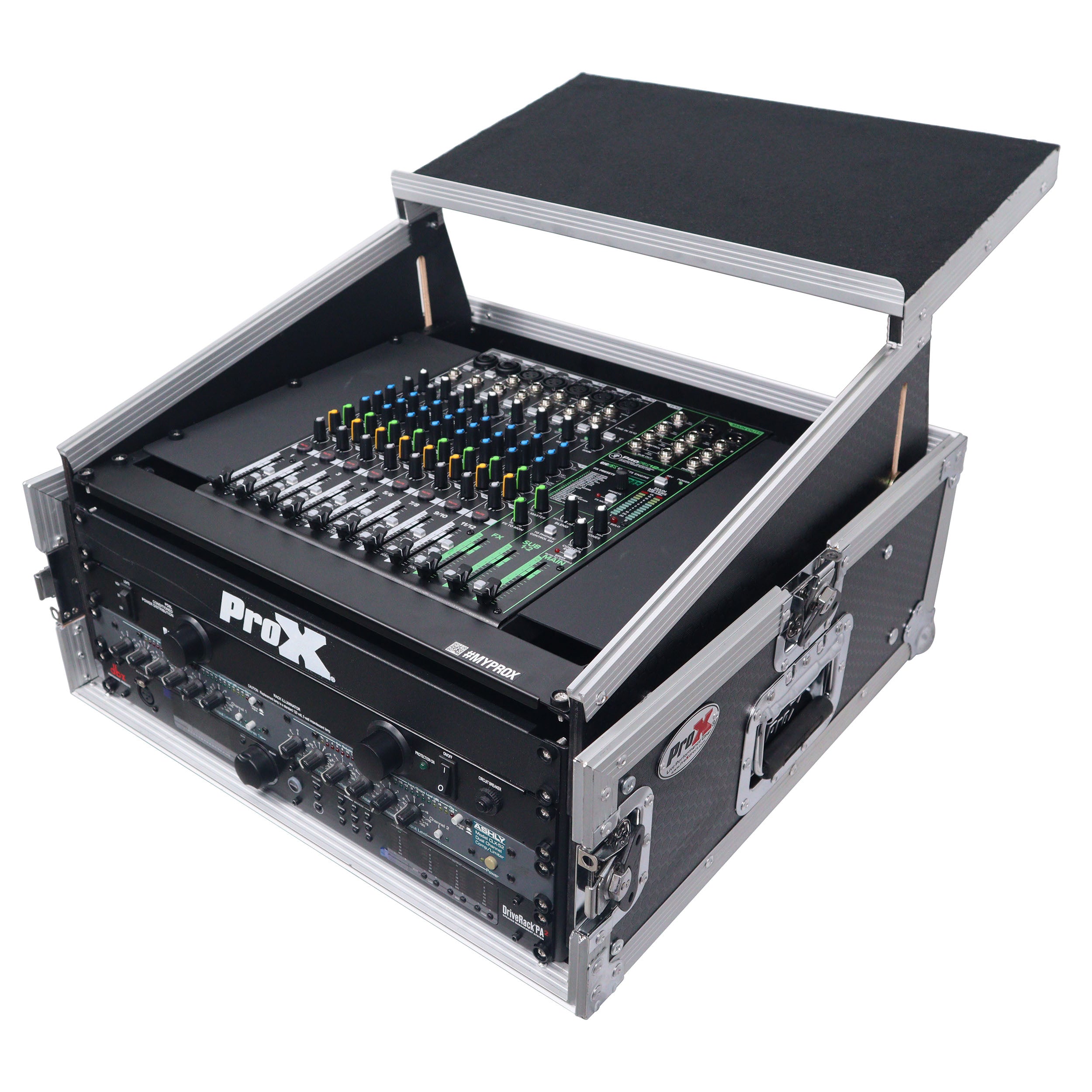 ProX 6U Vertical Rack Mount Flight Case with 10U Top for Mixer Combo Amp Rack with Laptop Shelf