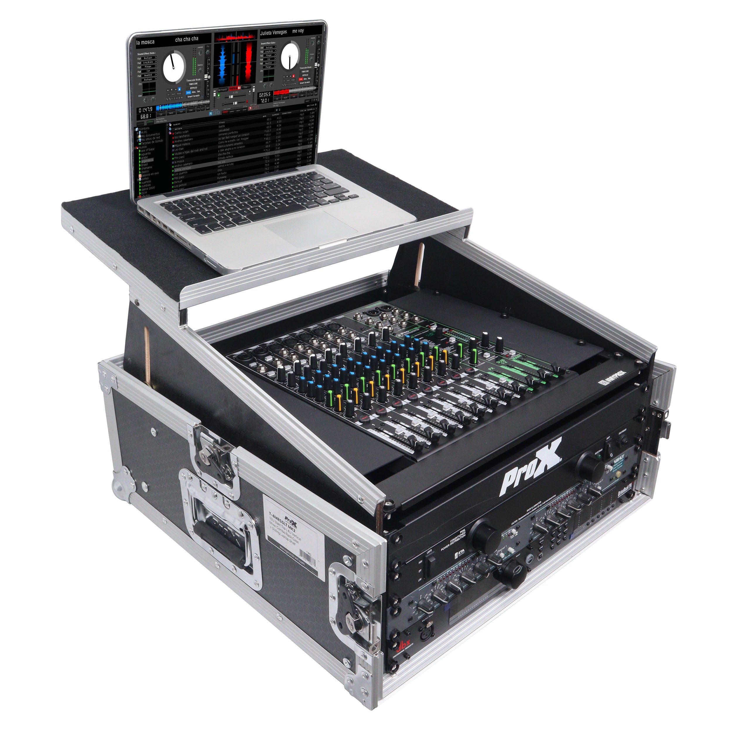 ProX 6U Vertical Rack Mount Flight Case with 10U Top for Mixer Combo Amp Rack with Laptop Shelf