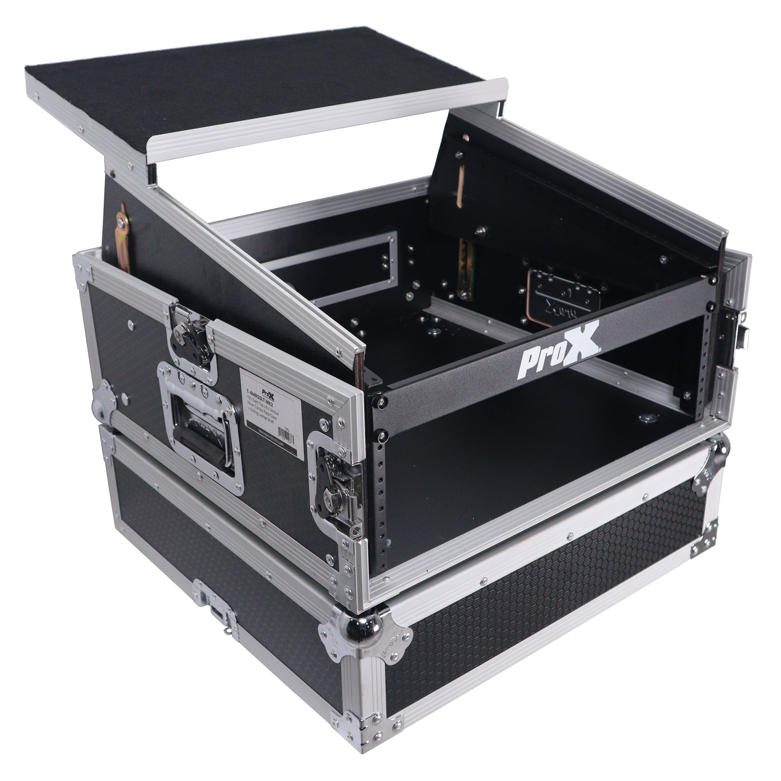 ProX 6U Vertical Rack Mount Flight Case with 10U Top for Mixer Combo Amp Rack with Laptop Shelf
