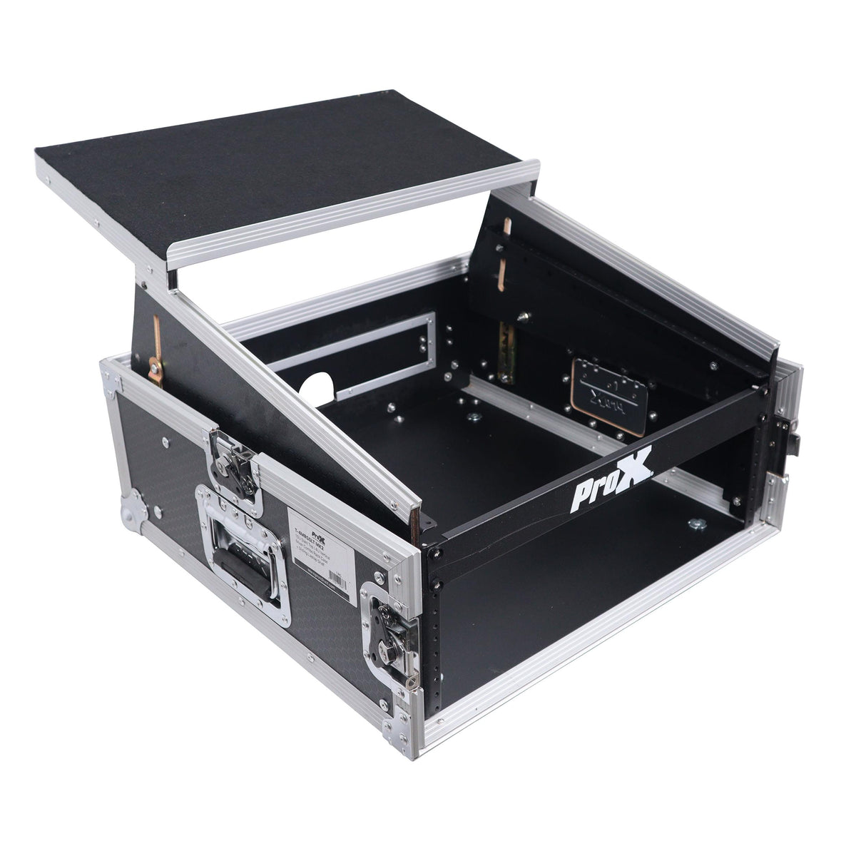 ProX 4U Vertical Rack Mount Flight Case with 10U Top for Mixer Combo Amp Rack with Laptop Shelf.