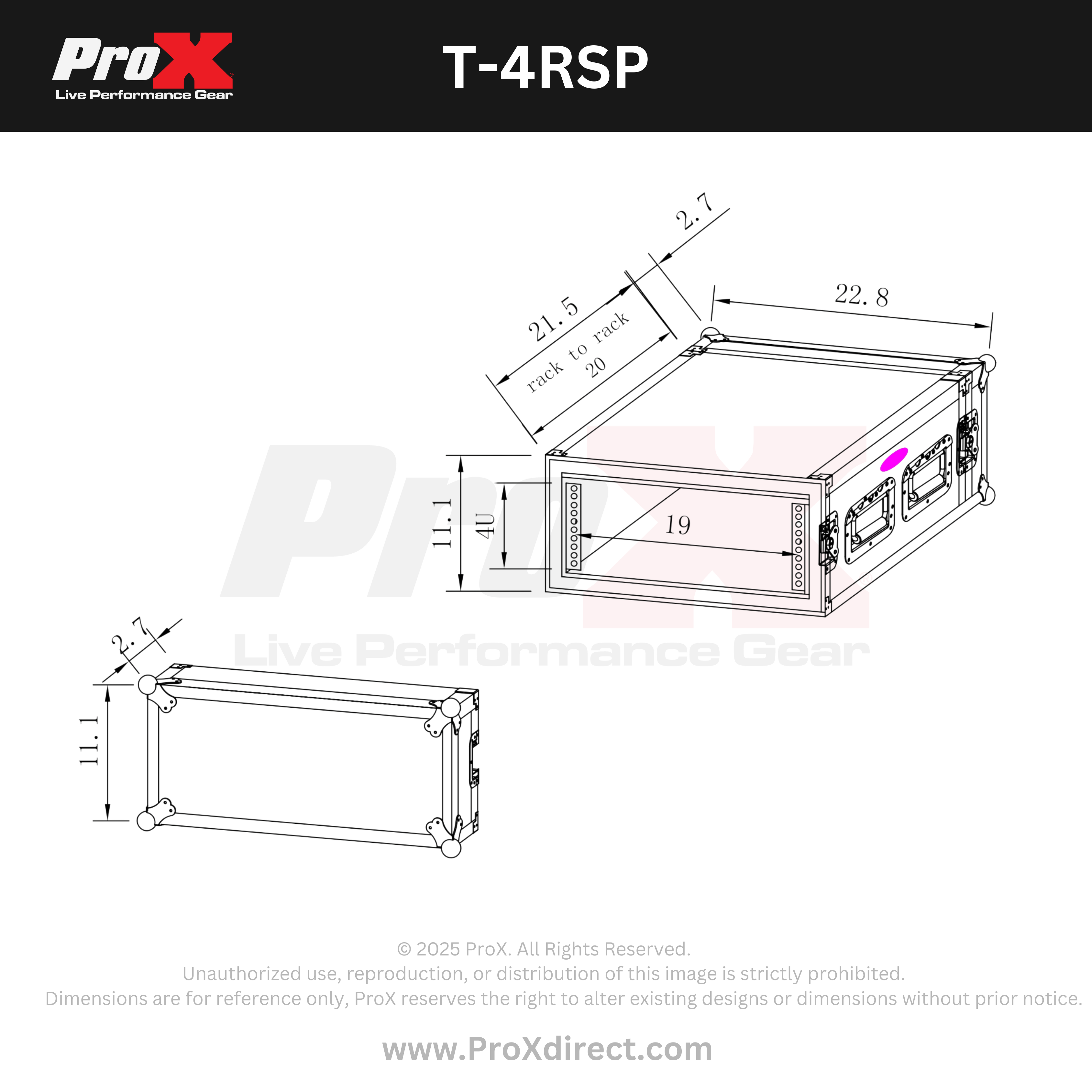 ProX ATA Style 4U Space Shockproof Amp Rack Mount Case 20 in. Depth