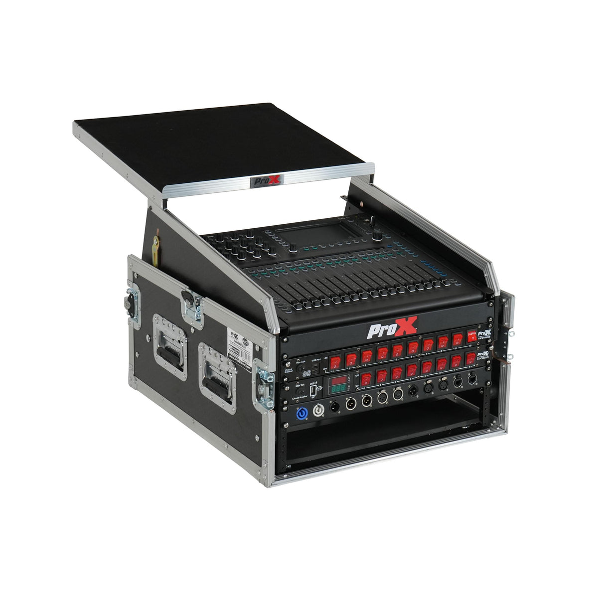 ProX 13U Top Mixer 6U Front Rack Combo Flight Case with Removable Sliding Laptop Shelf.