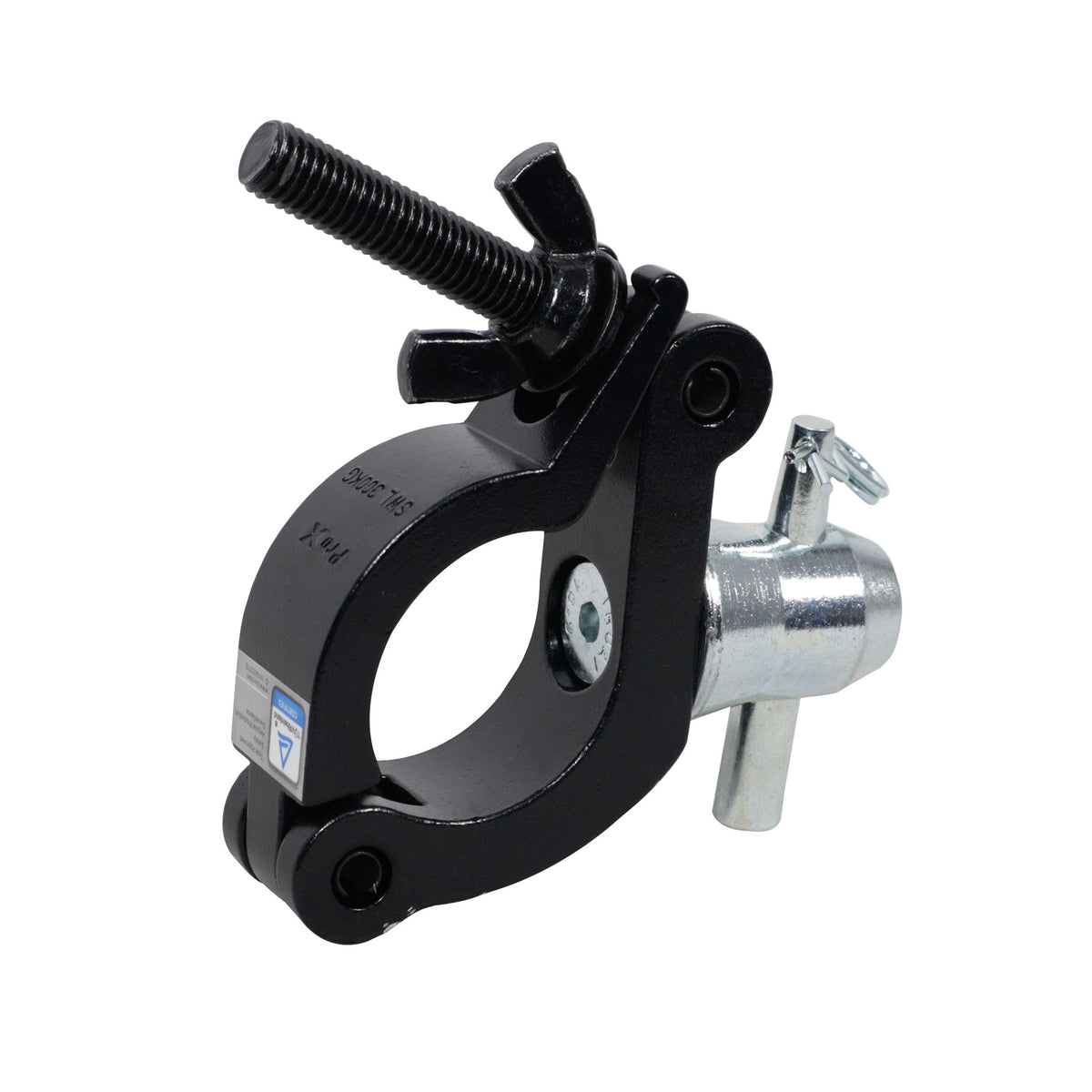 ProX Aluminum Side Entry M10 Clamp with Reversed Elbow Half Conical for 2" Truss Tube Capacity 661 lbs Black Finish.