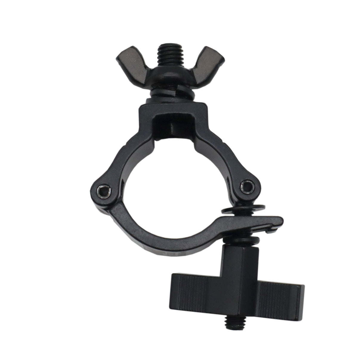 ProX Aluminum Black Mini Clamp Stage Truss Lighting Stand Big Knob fits 1-3/8" to 1-1/2" 35-40mm Tube SWL 165LBS M8 Bolt.