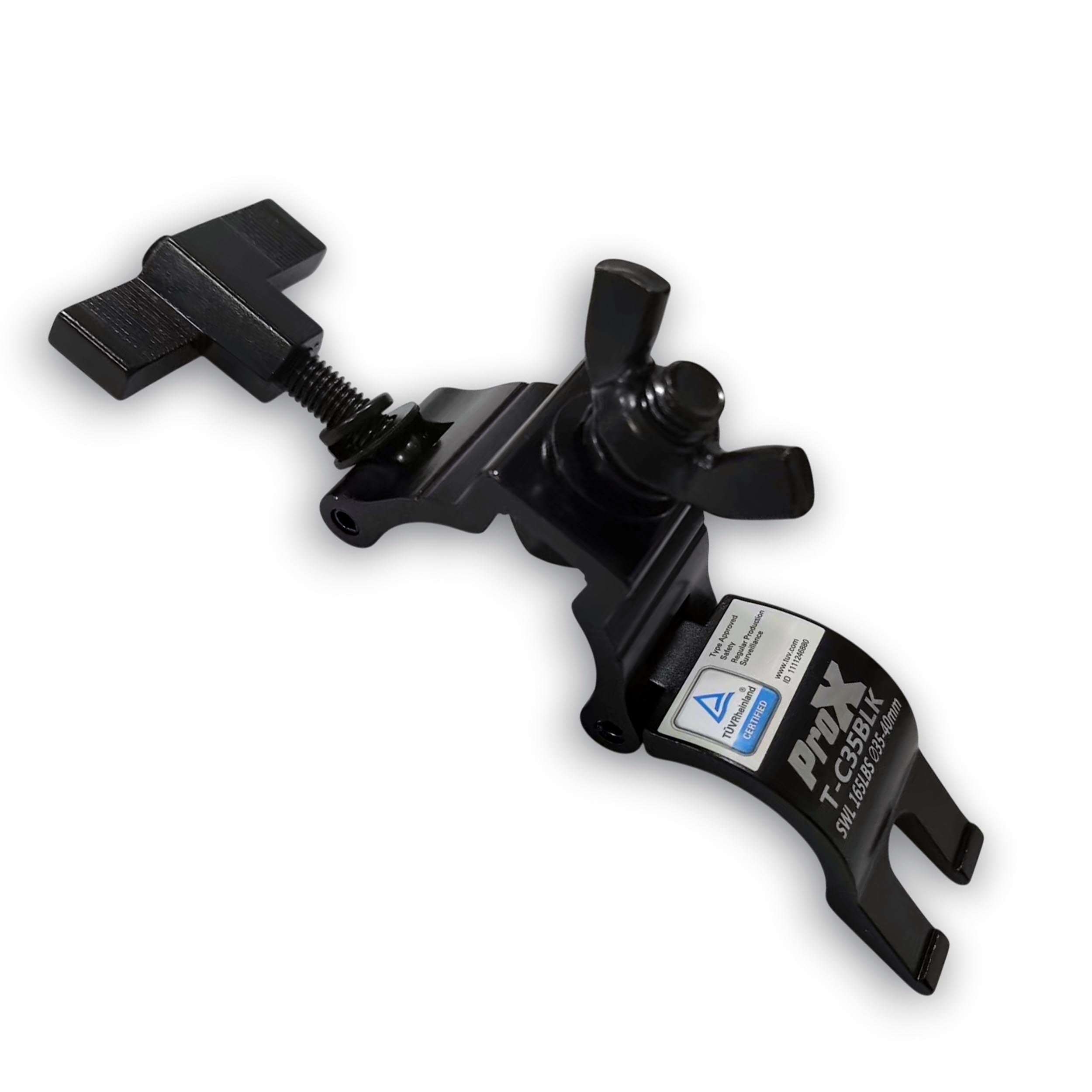ProX Aluminum Black Mini Clamp Stage Truss Lighting Stand Big Knob fits 1-3/8" to 1-1/2" 35-40mm Tube SWL 165LBS M8 Bolt.