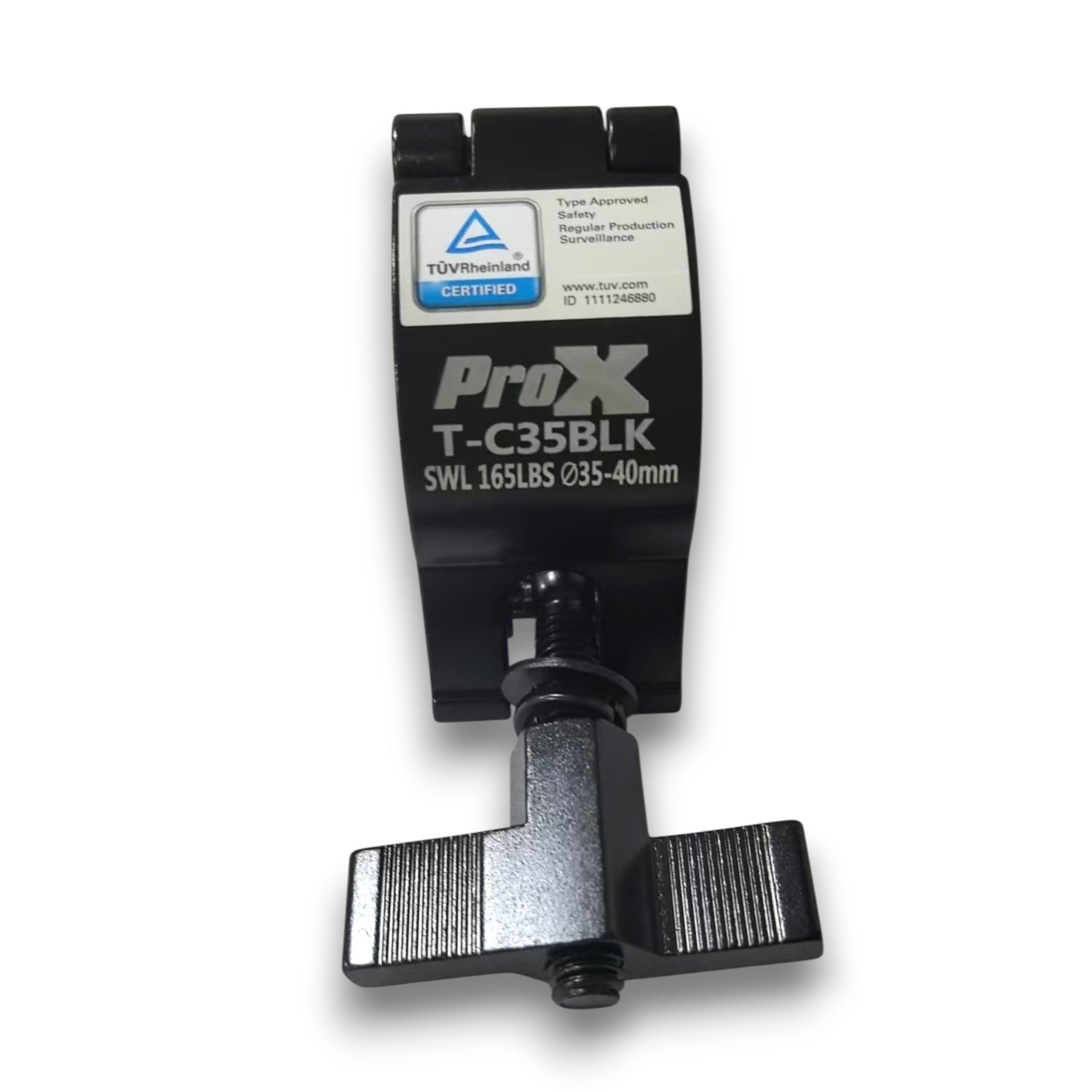 ProX Aluminum Black Mini Clamp Stage Truss Lighting Stand Big Knob fits 1-3/8" to 1-1/2" 35-40mm Tube SWL 165LBS M8 Bolt.
