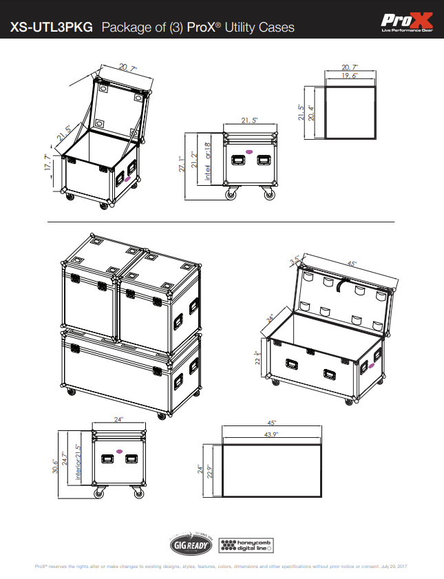 ProX Package of 3 Utility ATA Flight Travel Storage Road Case – Includes 1-Large and 2-Half Size with 4" Casters
