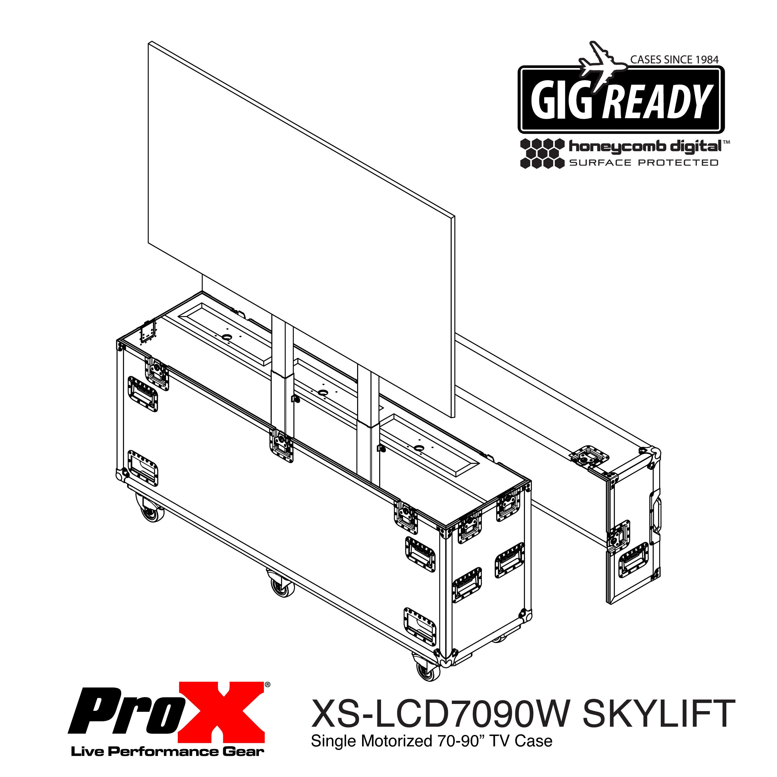ProX Motorized Universal Case For Flat Panel Monitor LED LCD TV Dual 80" to 90" Flight Case W 4" Casters