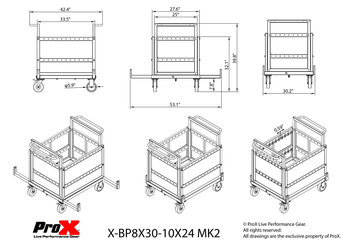 ProX Dolly Cart for Base Plates, Truss, Stage Legs, Cables, and Accessories Holds 8x 30 inch or 10x 24 inch Base Plates.