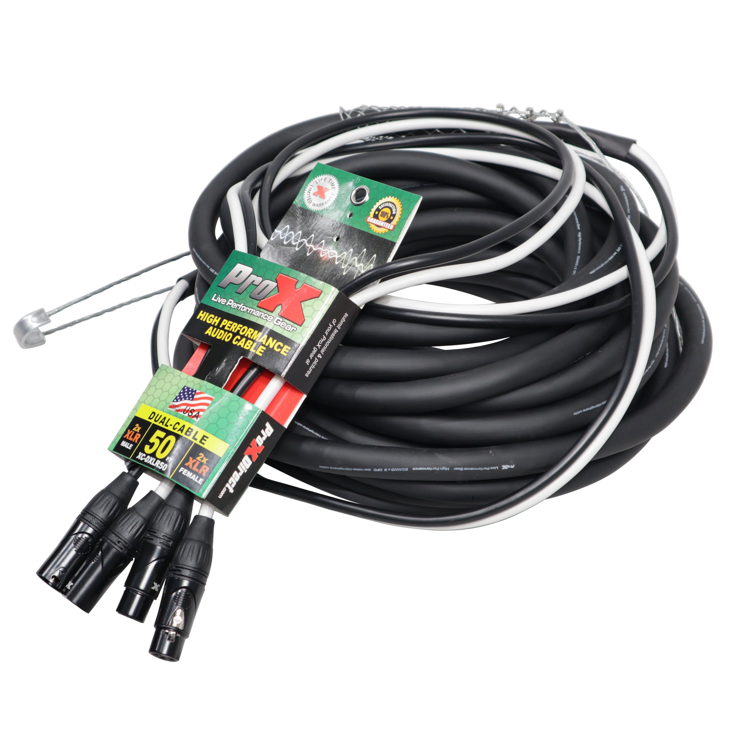 ProX 50' Ft. Balanced Dual XLR-M to Dual XLR-F High Performance Audio Cable