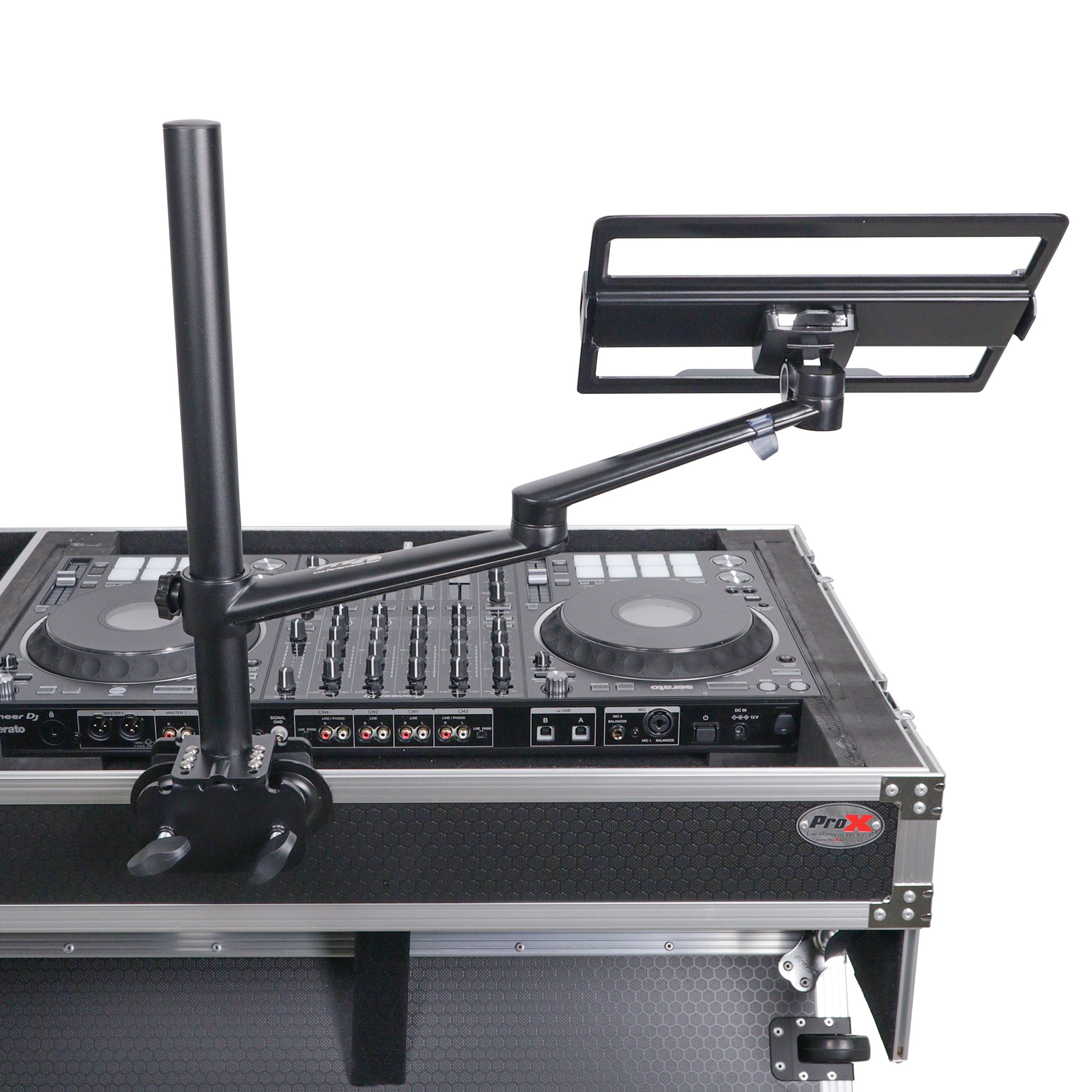 ProX Black Adjustable Arm Mount Mount Stand For 12-17" Laptop,VESA 75X75 and 100X100 fit 17-32" Monitor, For DJ Flight Case/Table