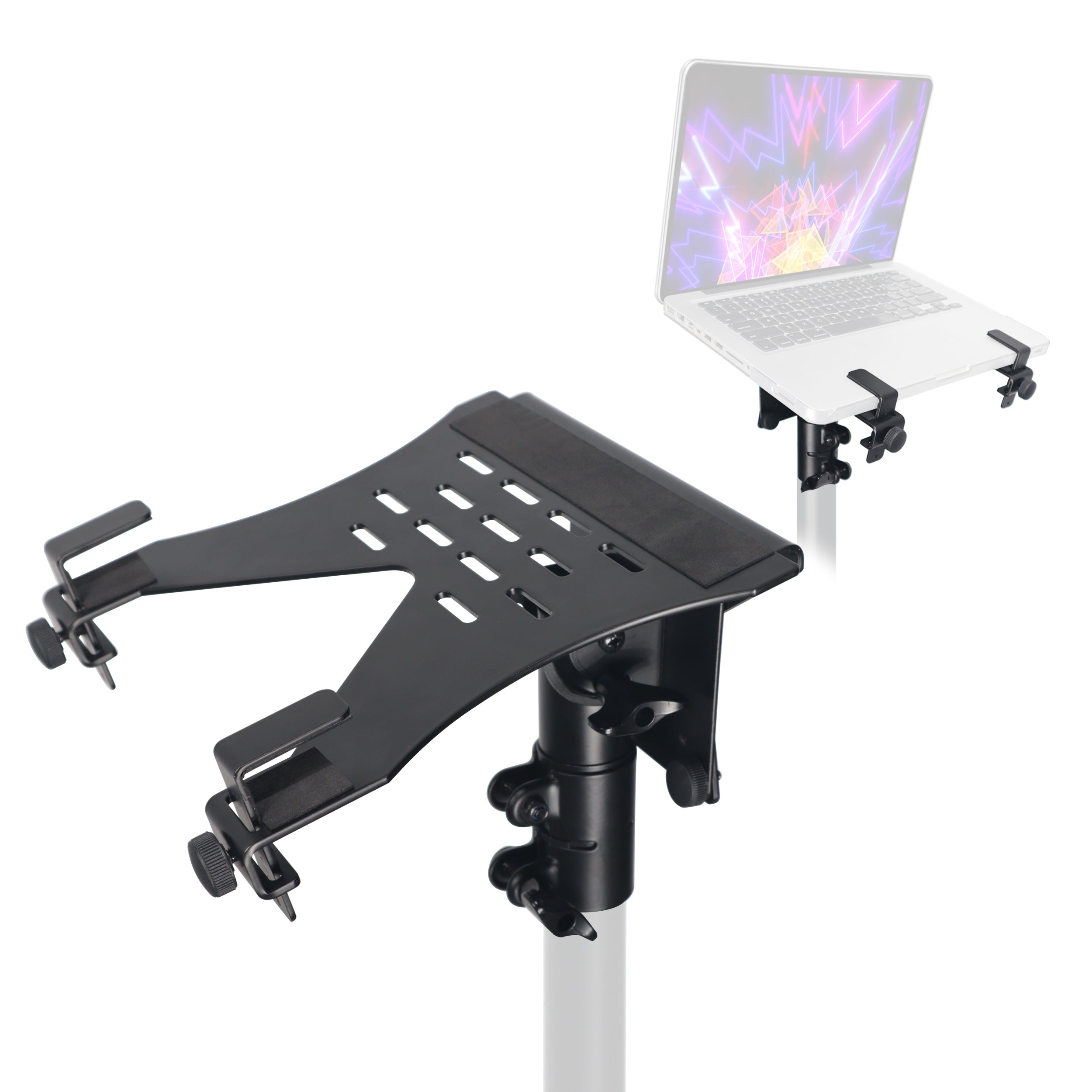 ProX Universal Laptop Tray + VESA Monitor Mounting Bracket fits on Speaker Stand 1-3/8" Pole Black.