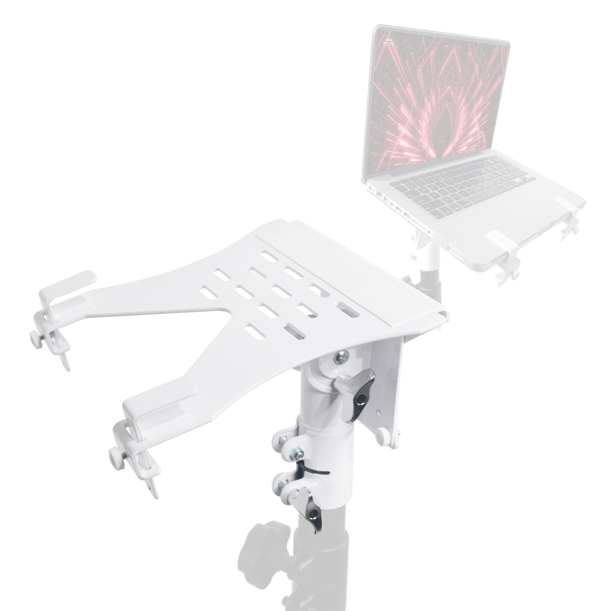 ProX Universal Laptop Tray + VESA Monitor Mounting Bracket fits on Speaker Stand 1-3/8" Pole White.
