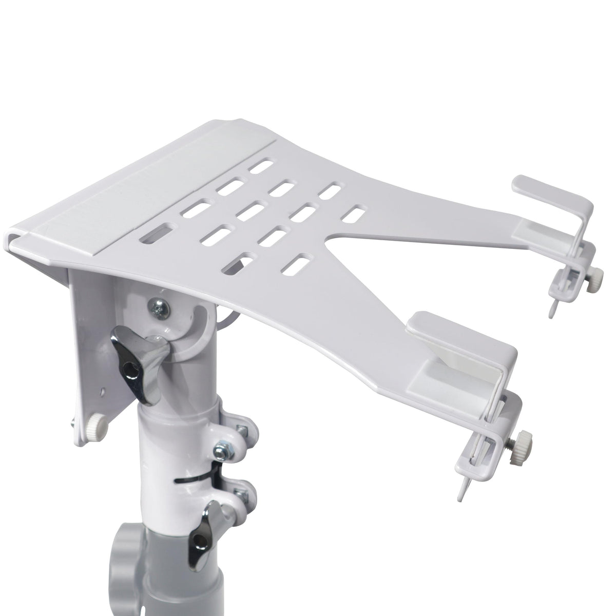 ProX Universal Laptop Tray + VESA Monitor Mounting Bracket fits on Speaker Stand 1-3/8" Pole White.