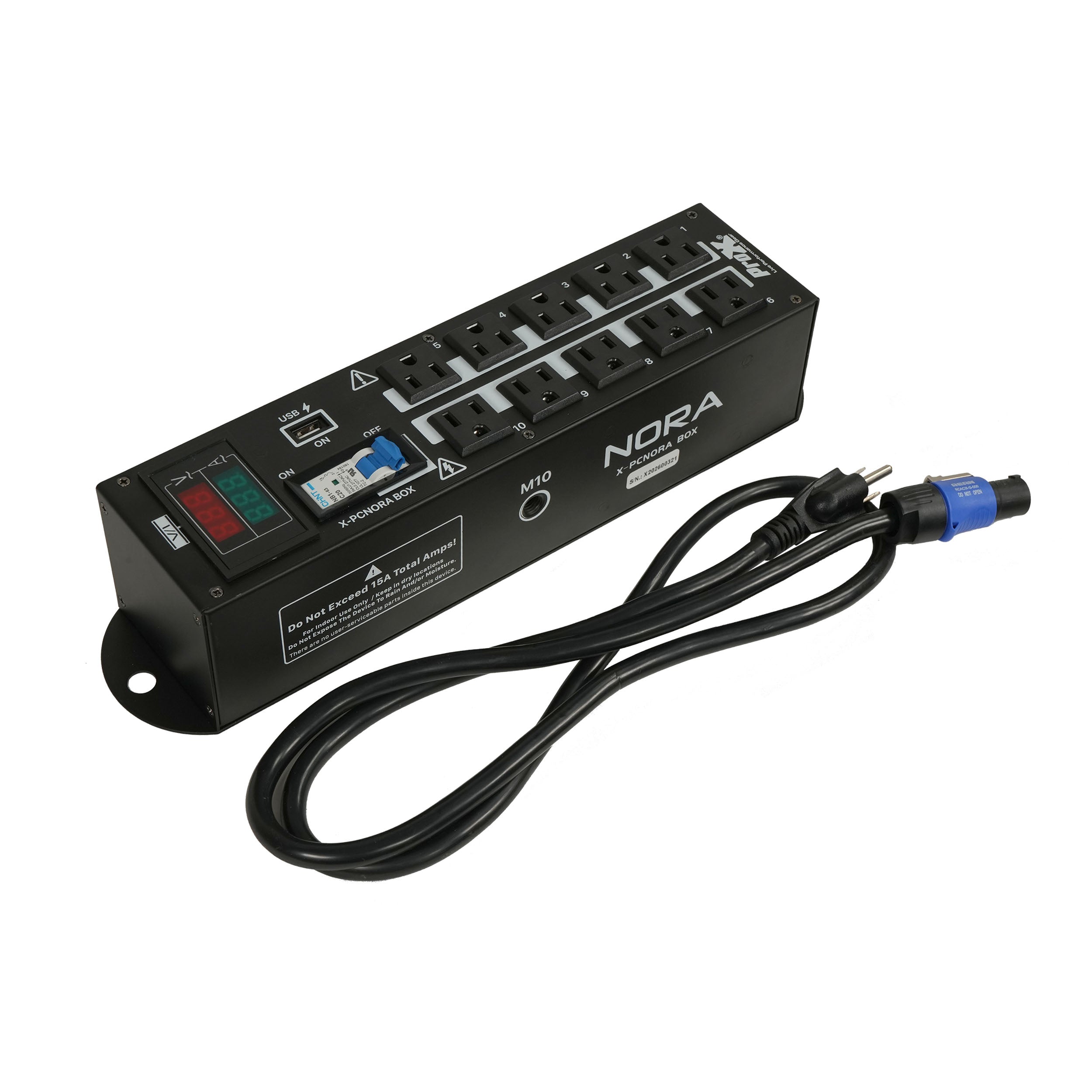 ProX NORA 10 Way Power Distribution Compact Box for Powerkon to Edison with Power Cord