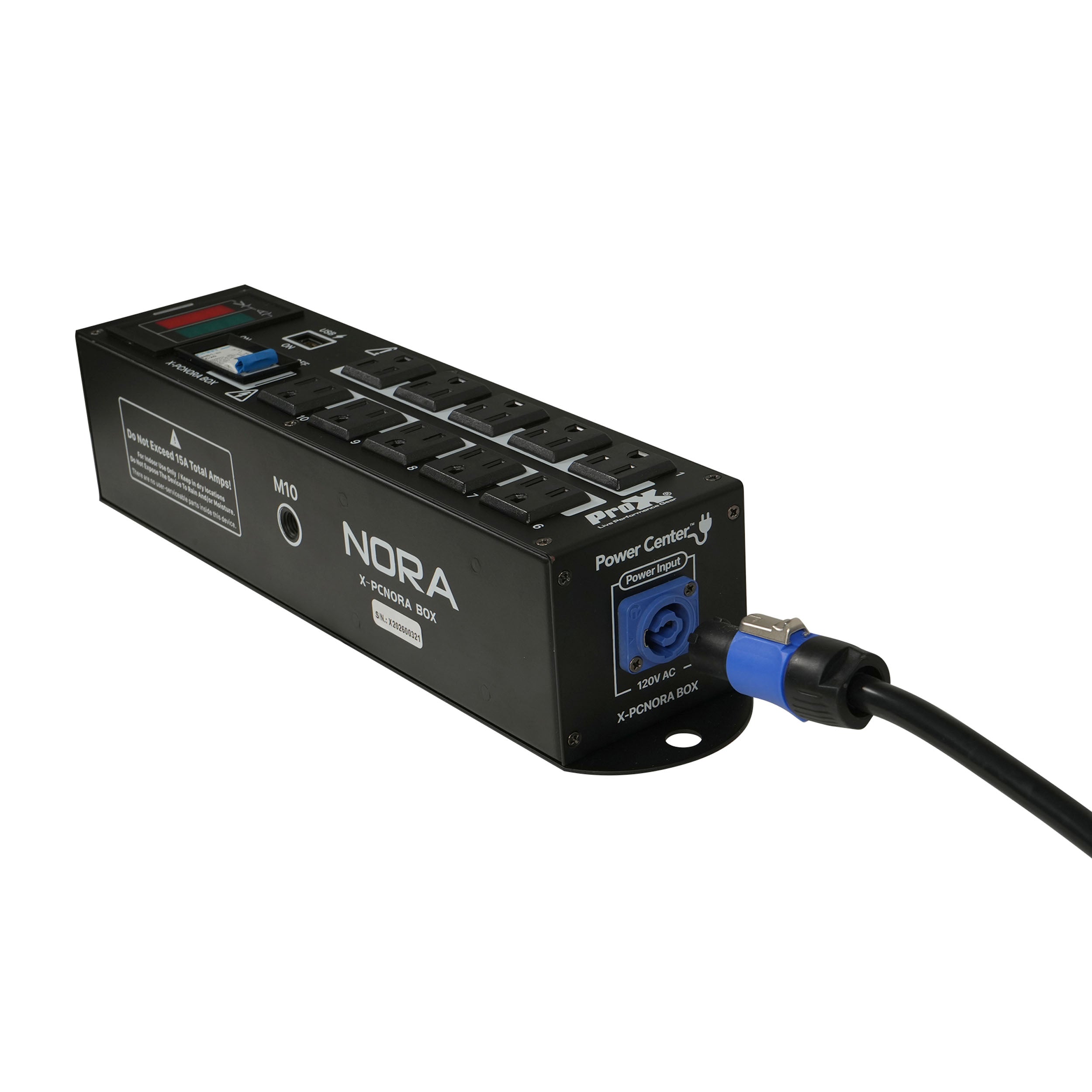 ProX NORA 10 Way Power Distribution Compact Box for Powerkon to Edison with Power Cord