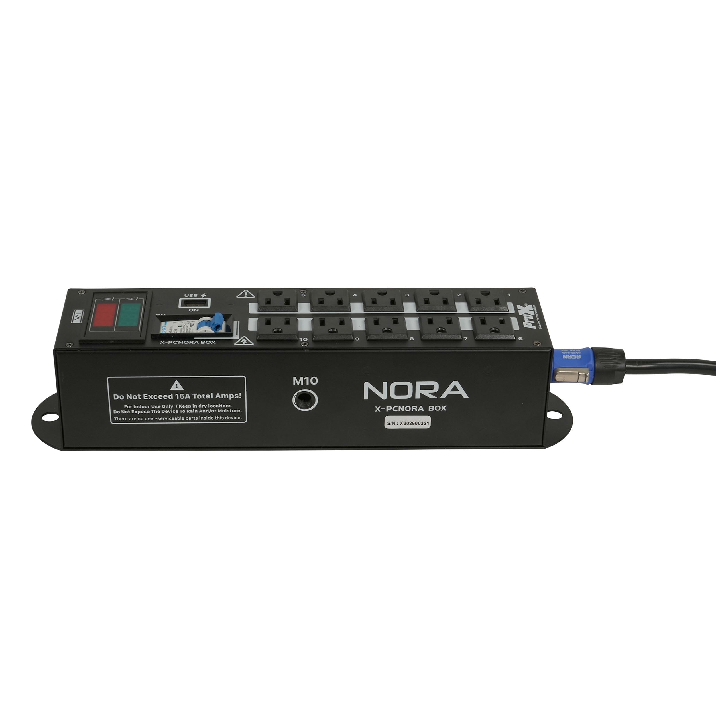 ProX NORA 10 Way Power Distribution Compact Box for Powerkon to Edison with Power Cord