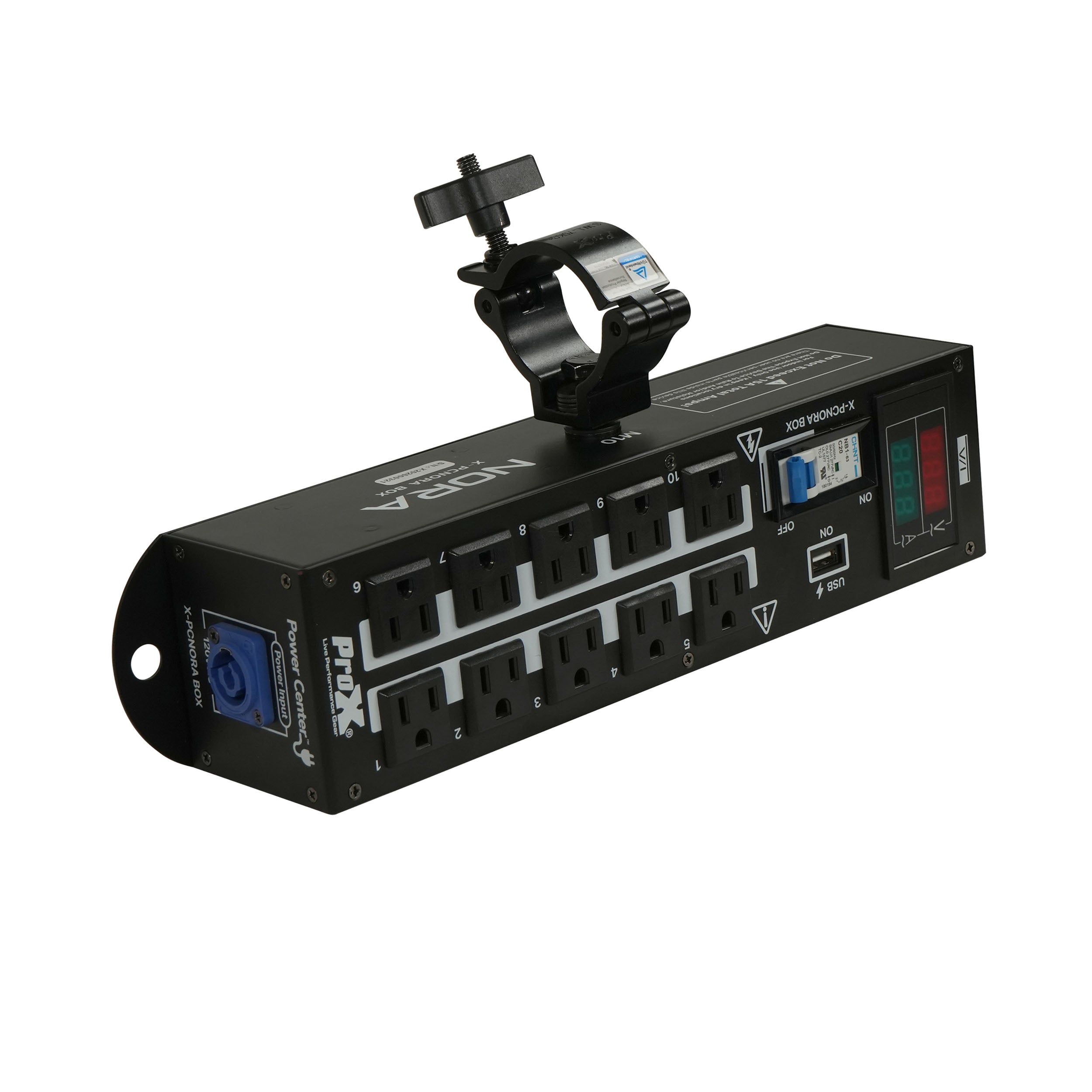 ProX NORA 10 Way Power Distribution Compact Box for Powerkon to Edison with Power Cord
