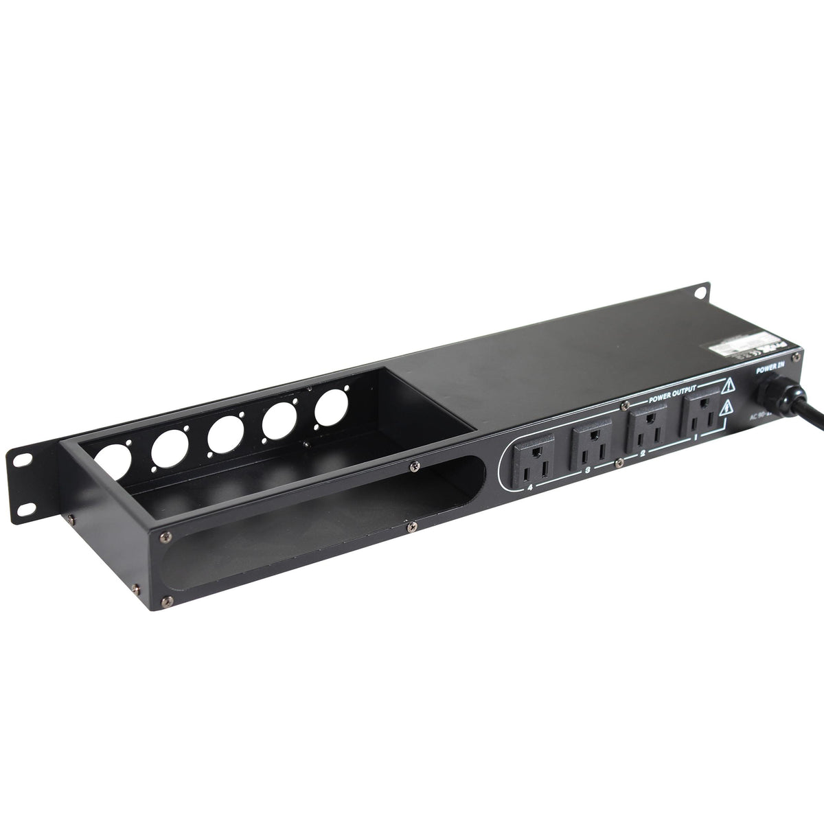 ProX 4 Way Powerkon to Edison AC Power 1U Rack Mountable Power Strip 5x Punched D-Series 15A Breaker On Off LED Toggle Switches.
