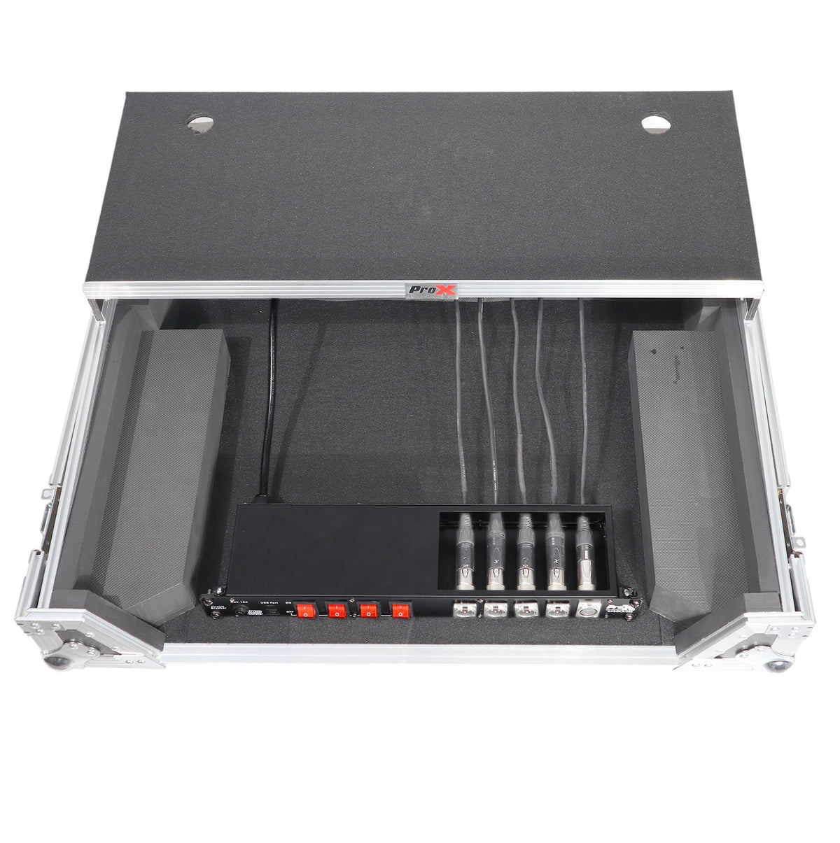 ProX 4 Way Powerkon to Edison AC Power 1U Rack Mountable Power Strip 5x Punched D-Series 15A Breaker On Off LED Toggle Switches.